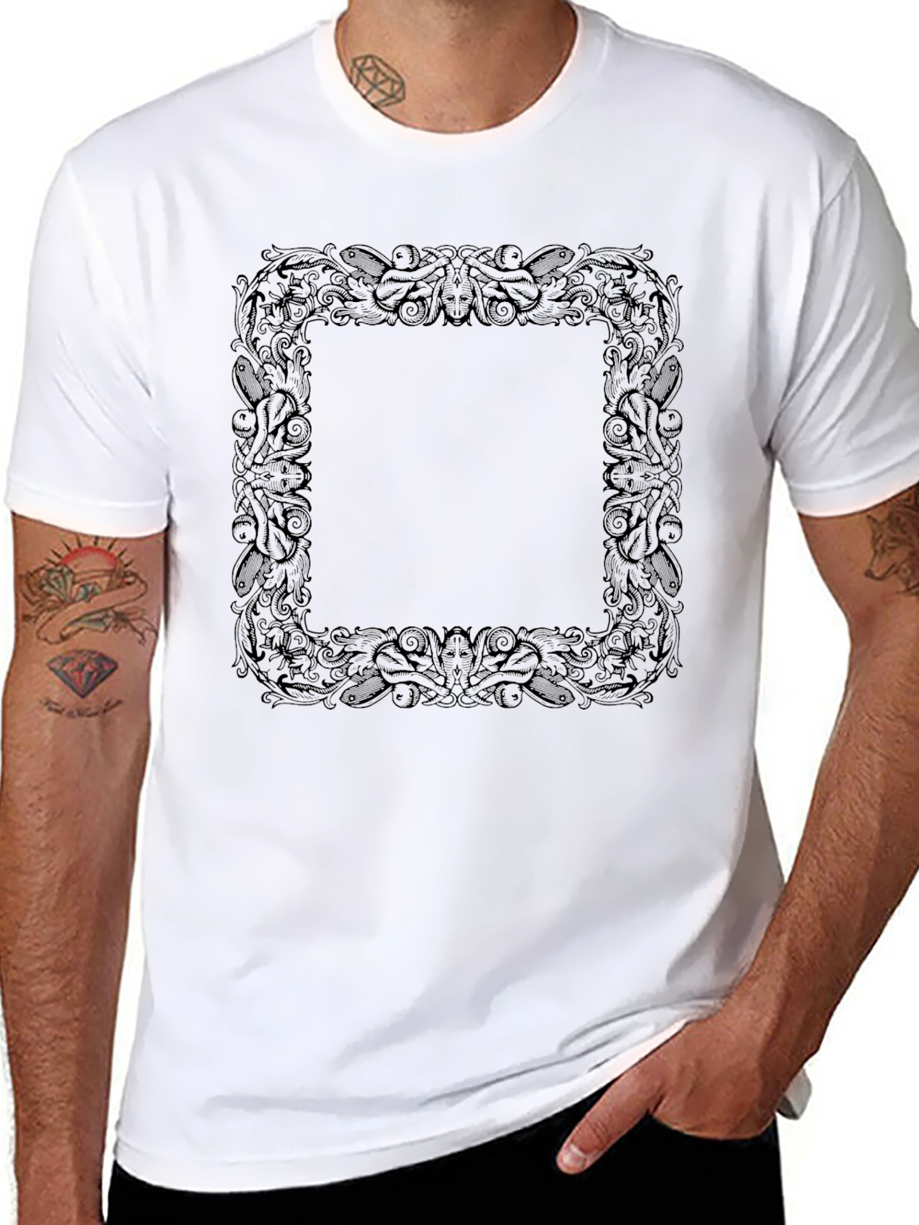 Black Ornate Square Graphic Tee - Classic Black view 8