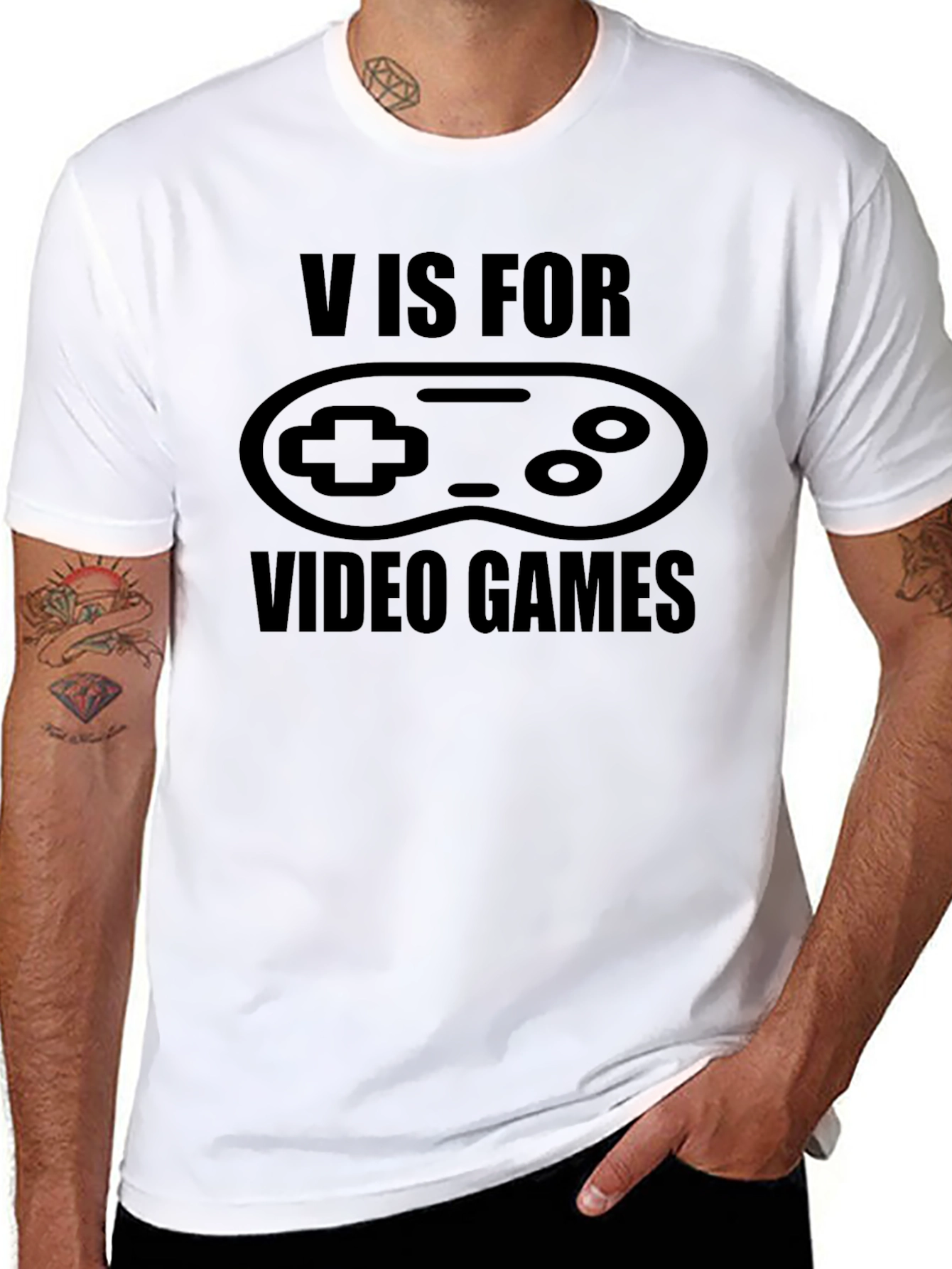 Black V is for Video Games Black T-Shirt view 8