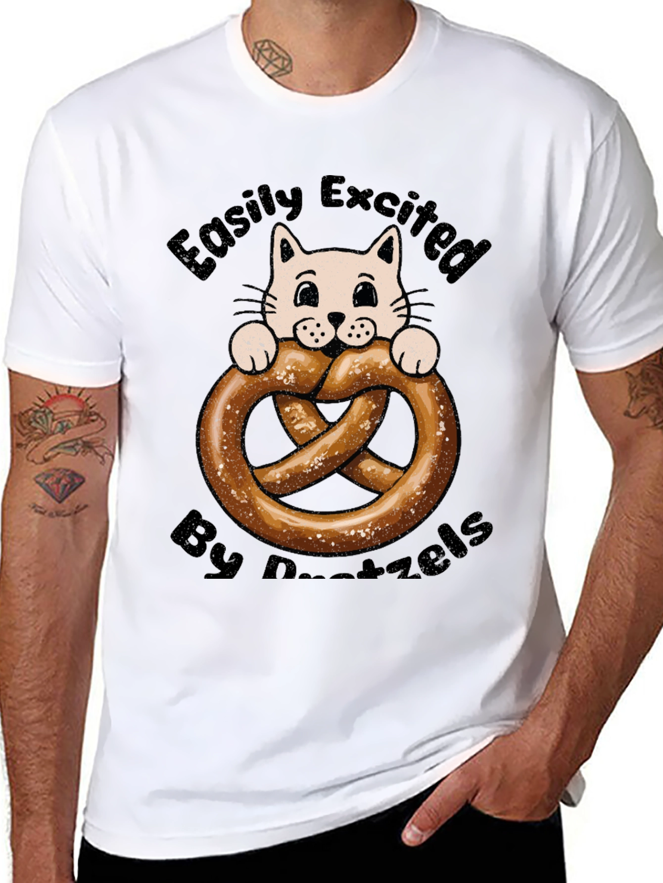 Black Easily Excited By Pretzels Cat T-Shirt view 8