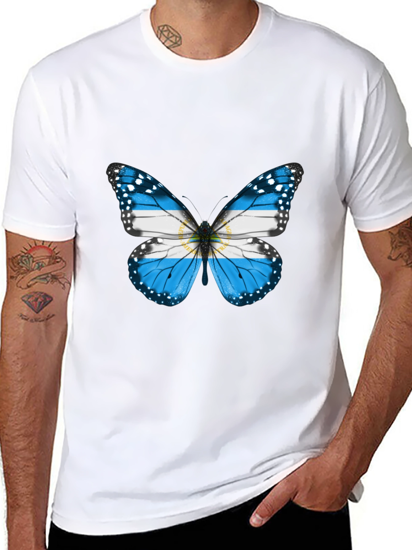 Black Argentina Butterfly T-Shirt - Black Cotton Tee view 8