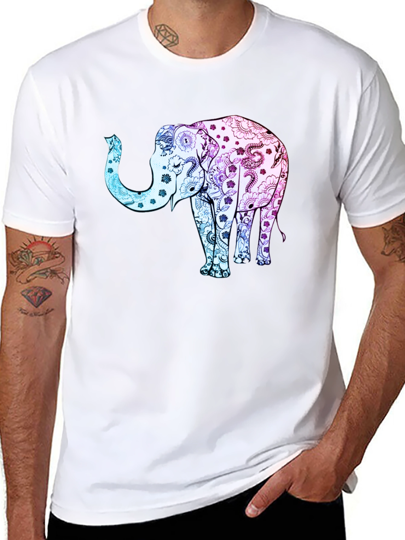 Elephant Print Black T-Shirt - 8