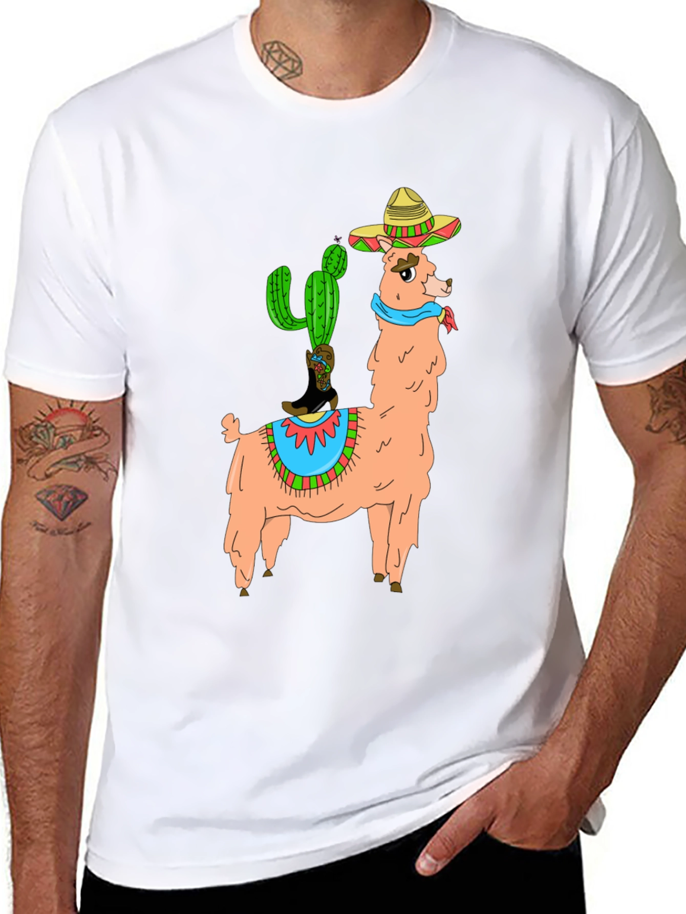 Black Llama Cactus Graphic Tee - Stylish Novelty T-Shirt view 8
