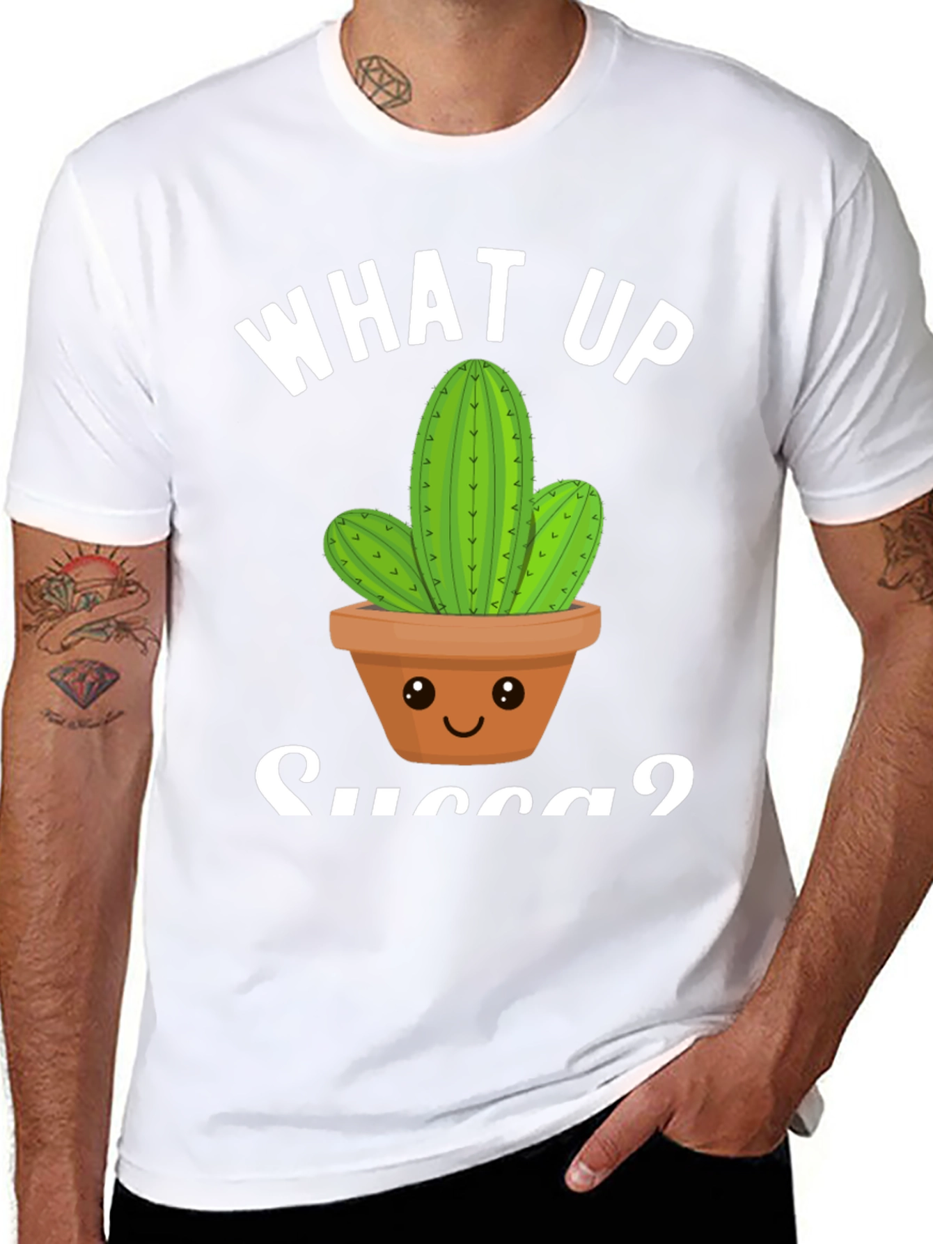 Black What Up Succa? Cactus Graphic T-Shirt view 8