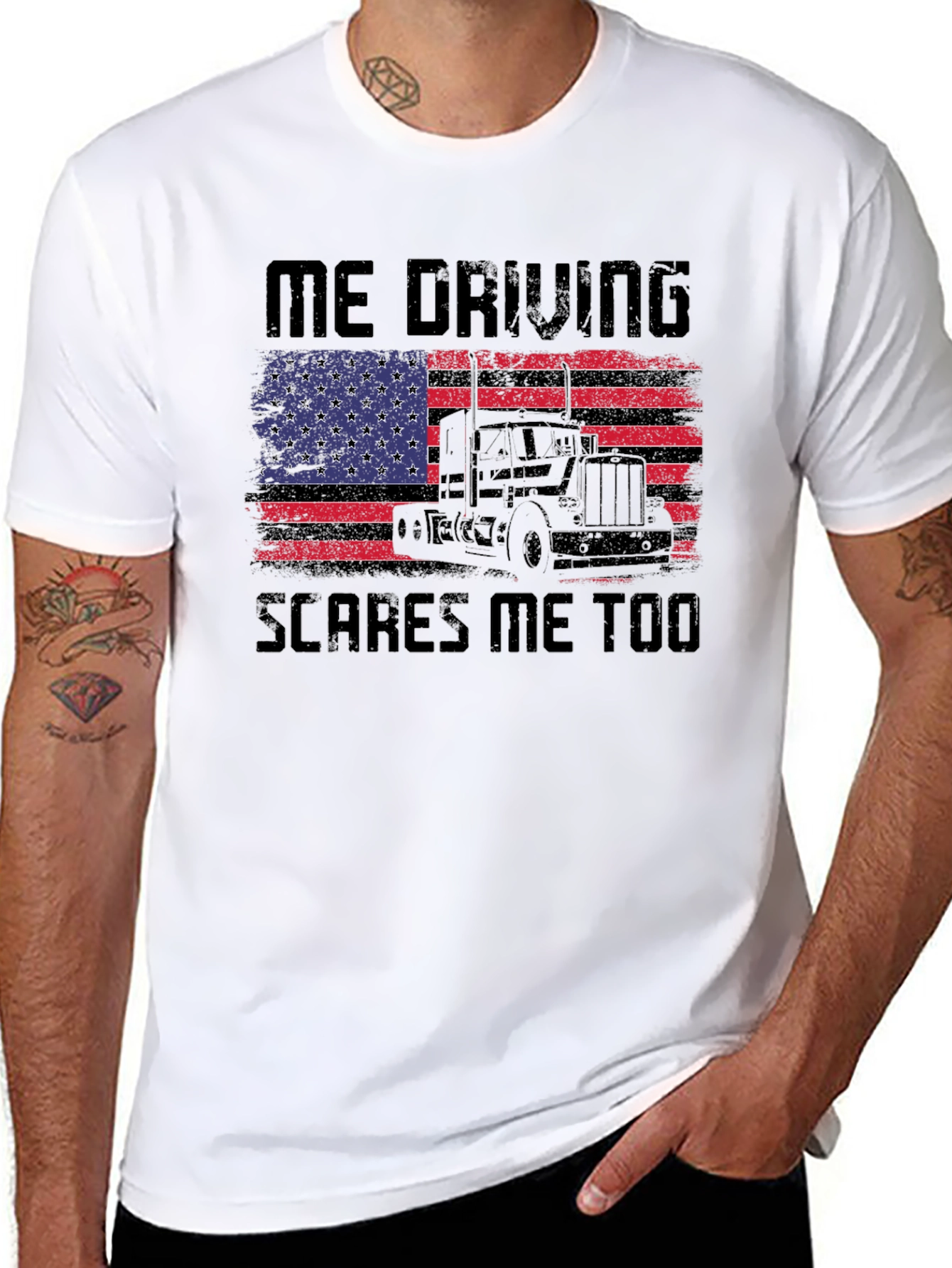 Black Trucker T-Shirt: Me Driving Scares Me Too! view 8