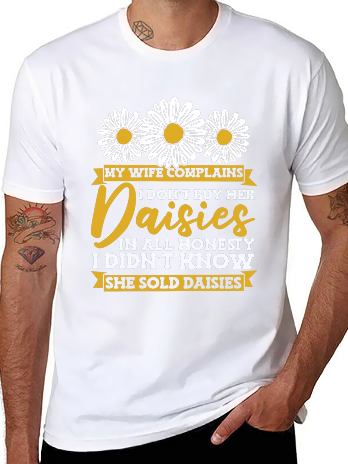 Black Funny Daisy Shirt: My Wife Complains, Humor Tee view 8