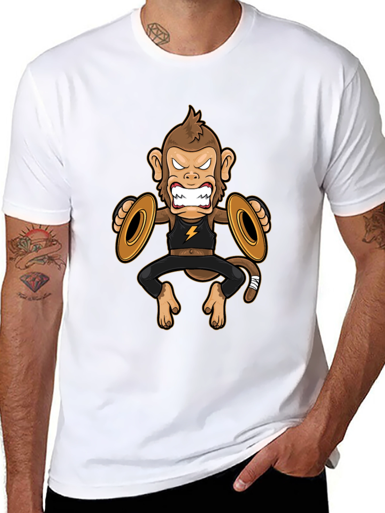 Black Monkey Cymbals Black T-Shirt Funny Graphic Tee view 8