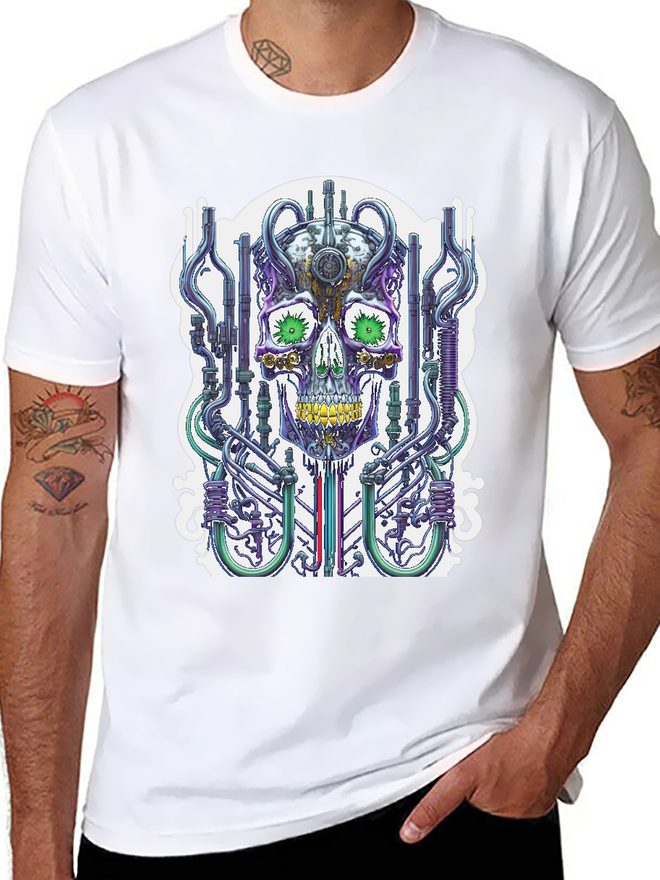 Black Cyberpunk Skull T-Shirt - Unique Graphic Tee view 8