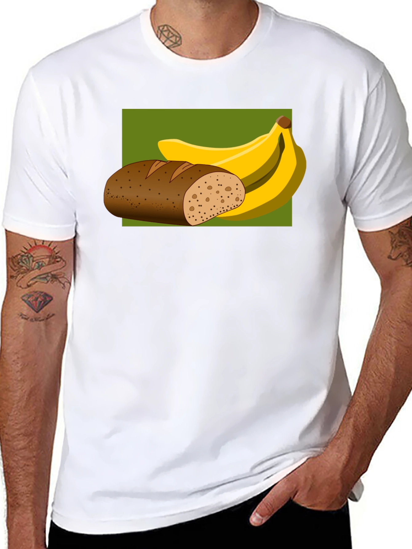 Black Bread & Bananas Graphic Tee - Novelty Food Shirt view 8