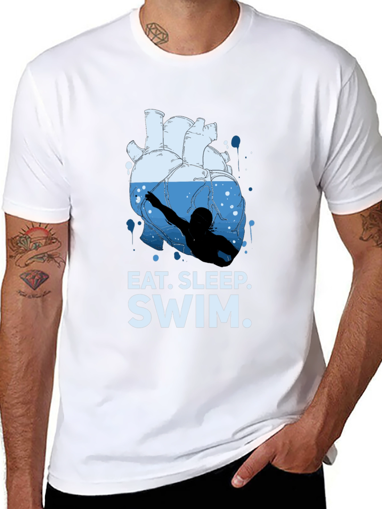 Black Eat Sleep Swim Heart Graphic T-Shirt view 8
