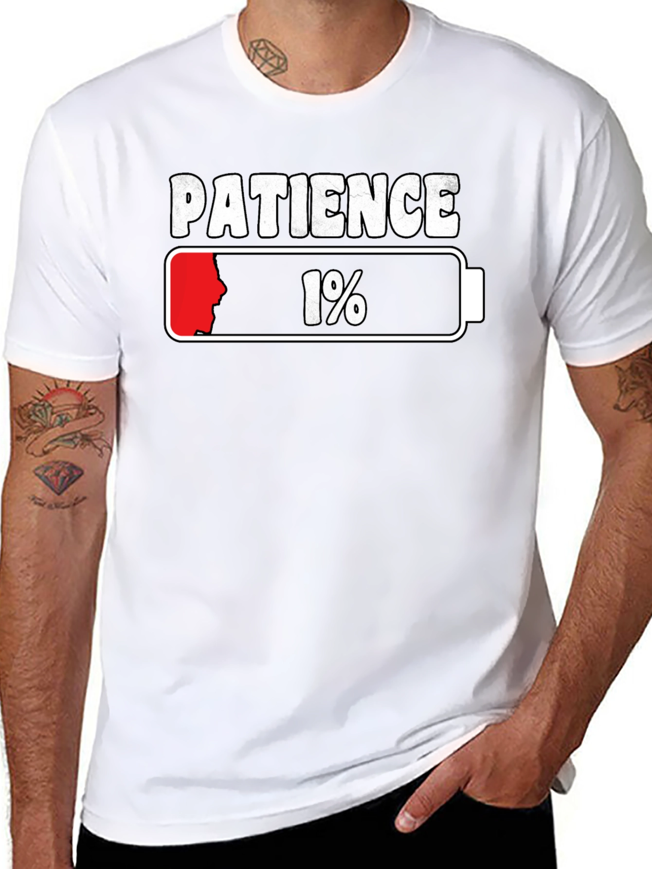 Black Patience 1% Low Battery Graphic T-Shirt view 8