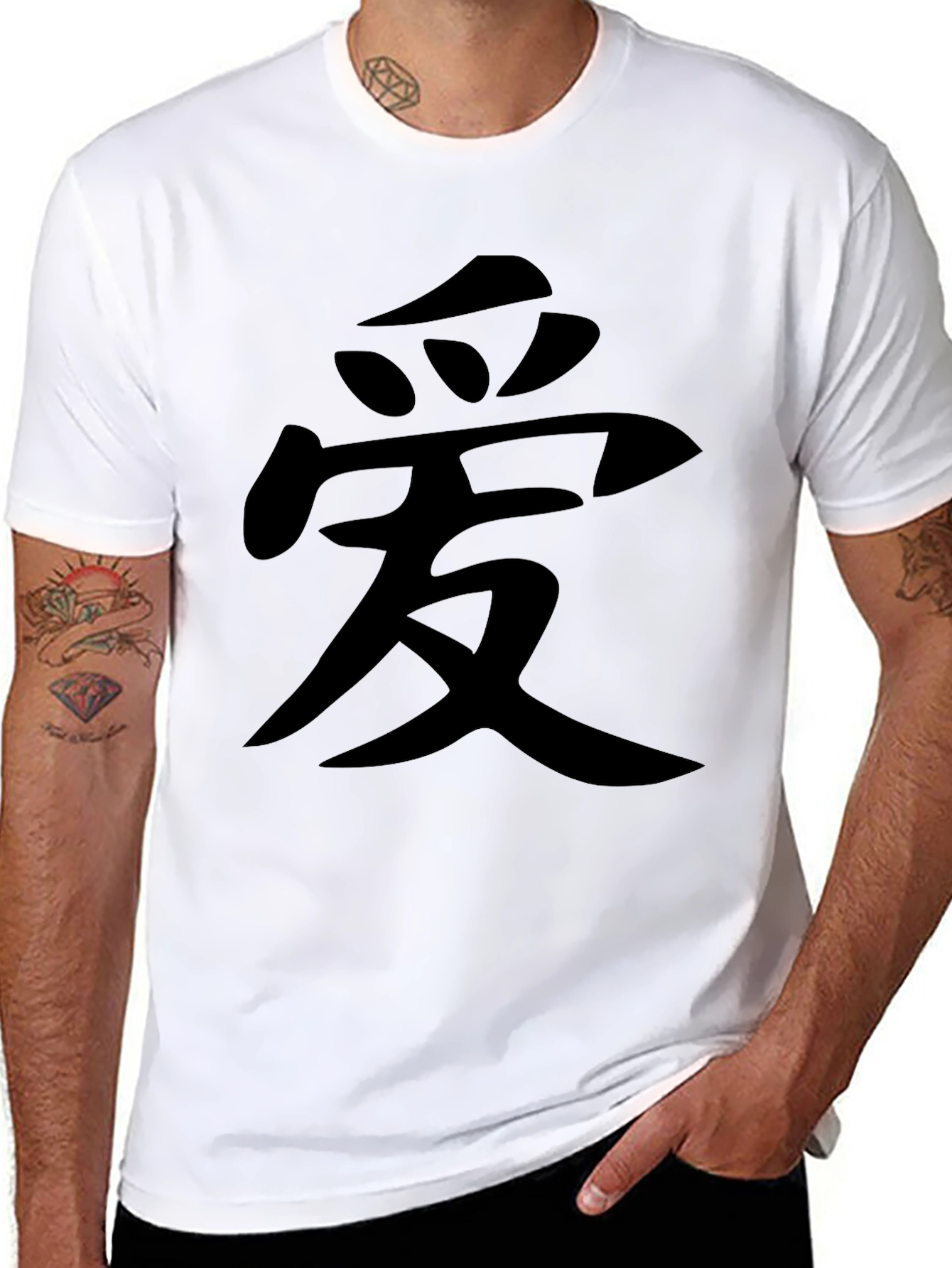 Black Men's Black T-Shirt with Chinese Symbol view 8