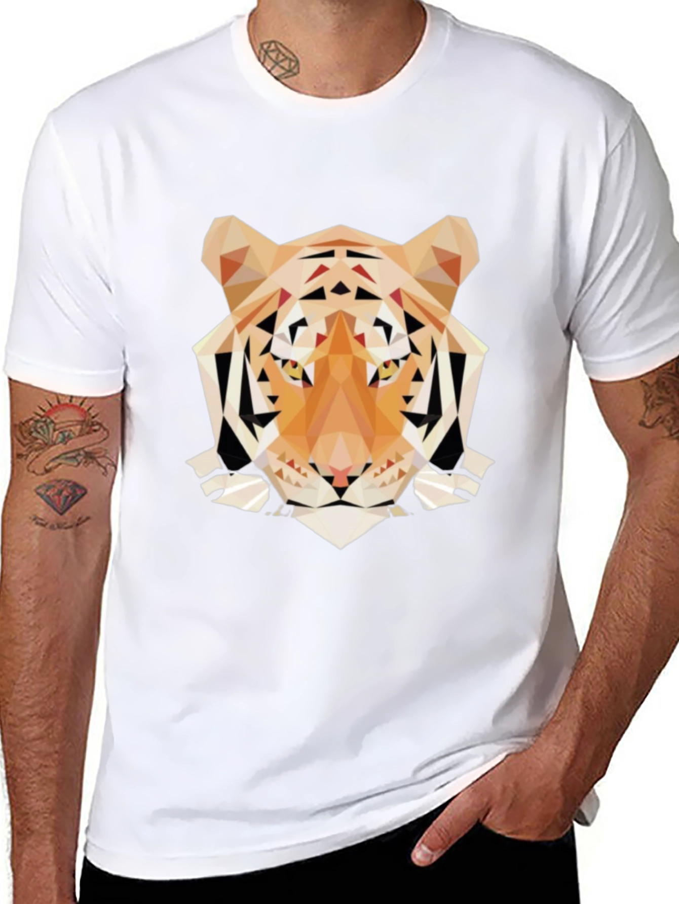 Black Geometric Tiger Graphic Tee - Trendy Men's Black T-Shirt view 8