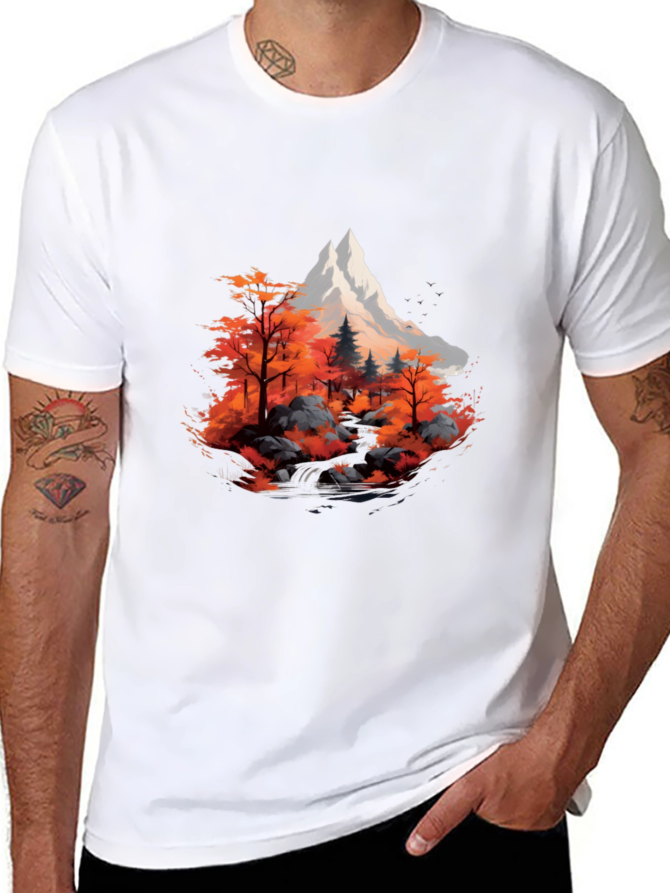 Black Mountain & Autumn Forest Graphic Black Tee view 8