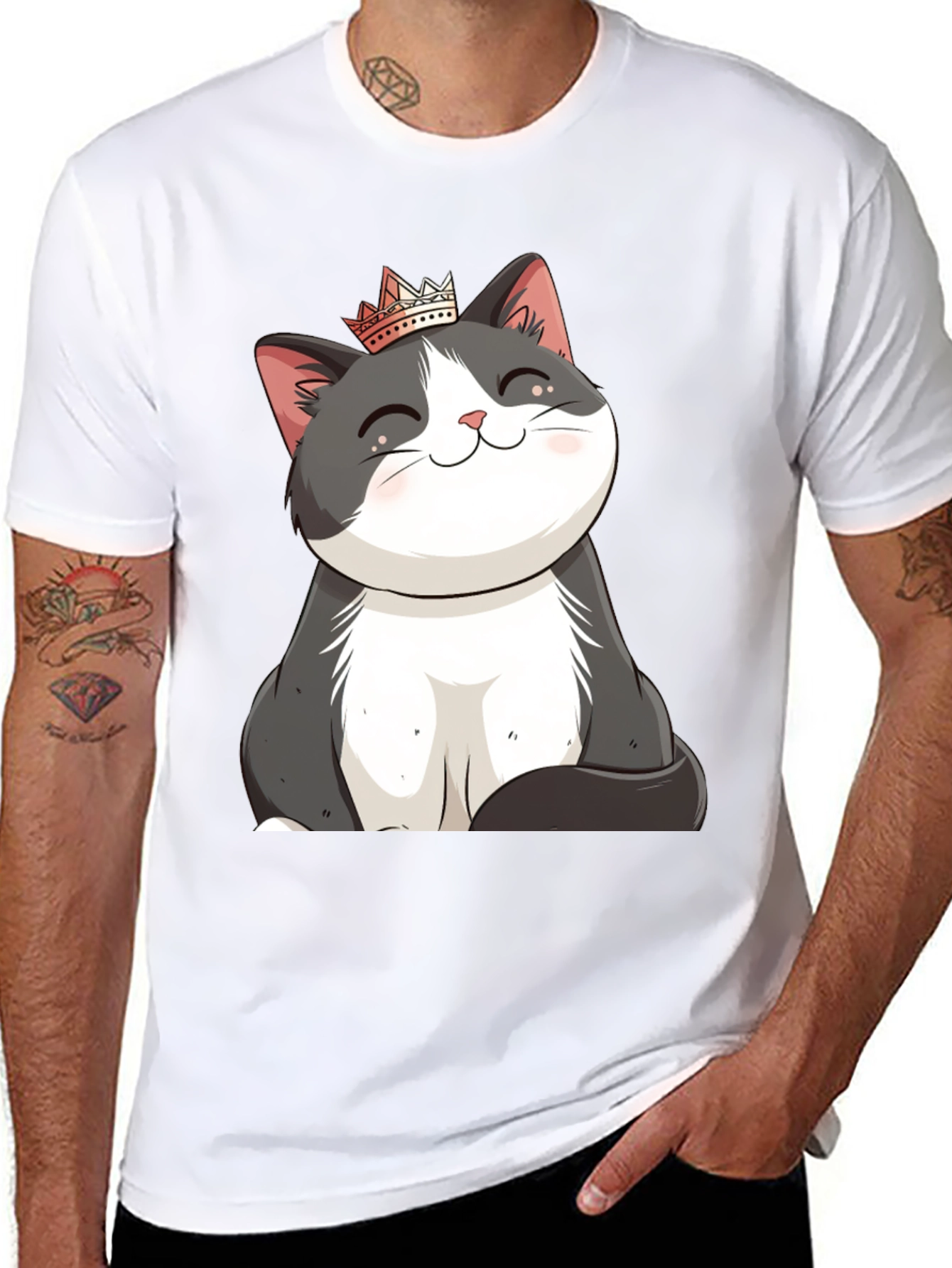 Black Cute Cat Crown T-Shirt - Men's Black Tee view 8