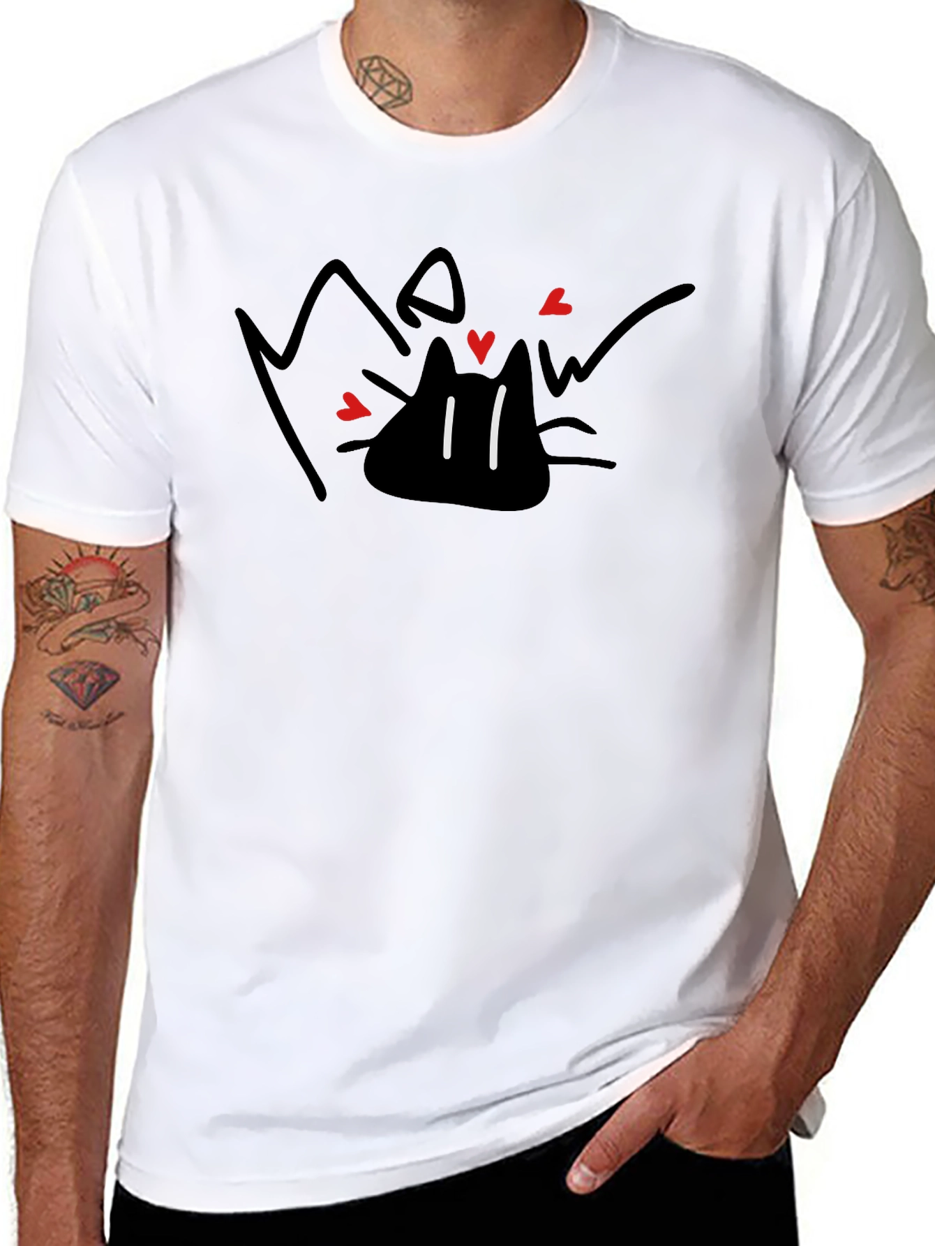 Black Meow Cat Lover Black T-Shirt - Whimsical Design view 8