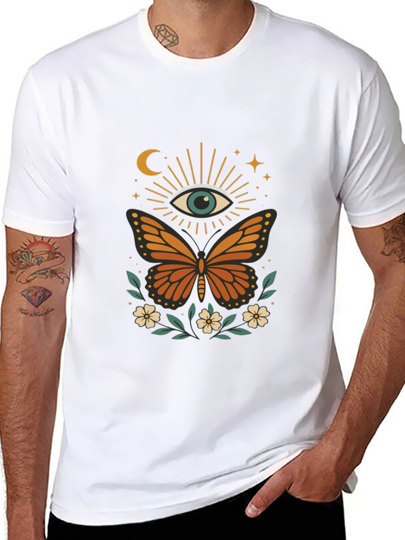 Black Mystic Eye Butterfly Graphic Tee - Black Cotton Blend view 8