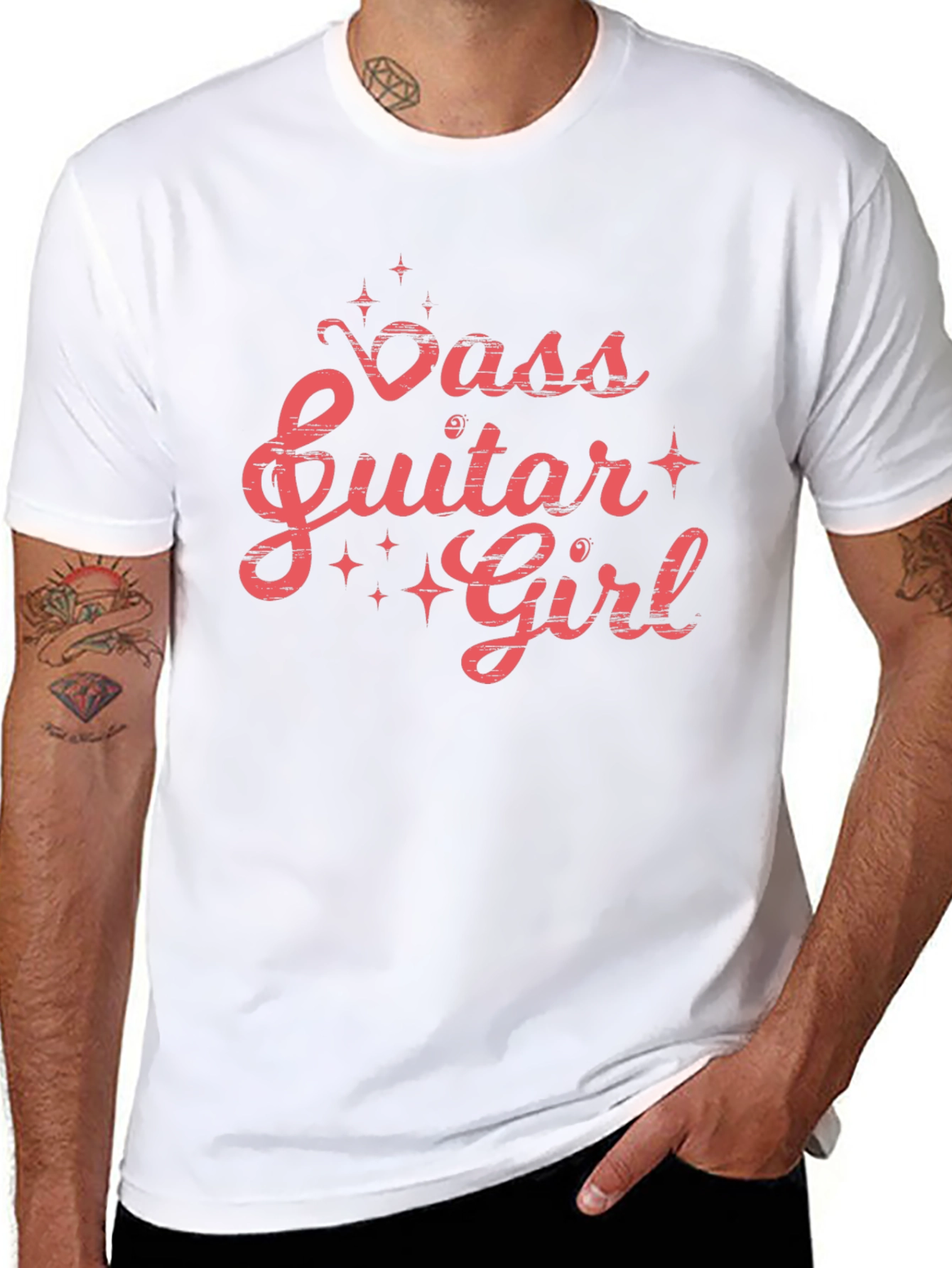 Black Bass Guitar Girl Graphic Tee - Black Cotton T-Shirt view 8