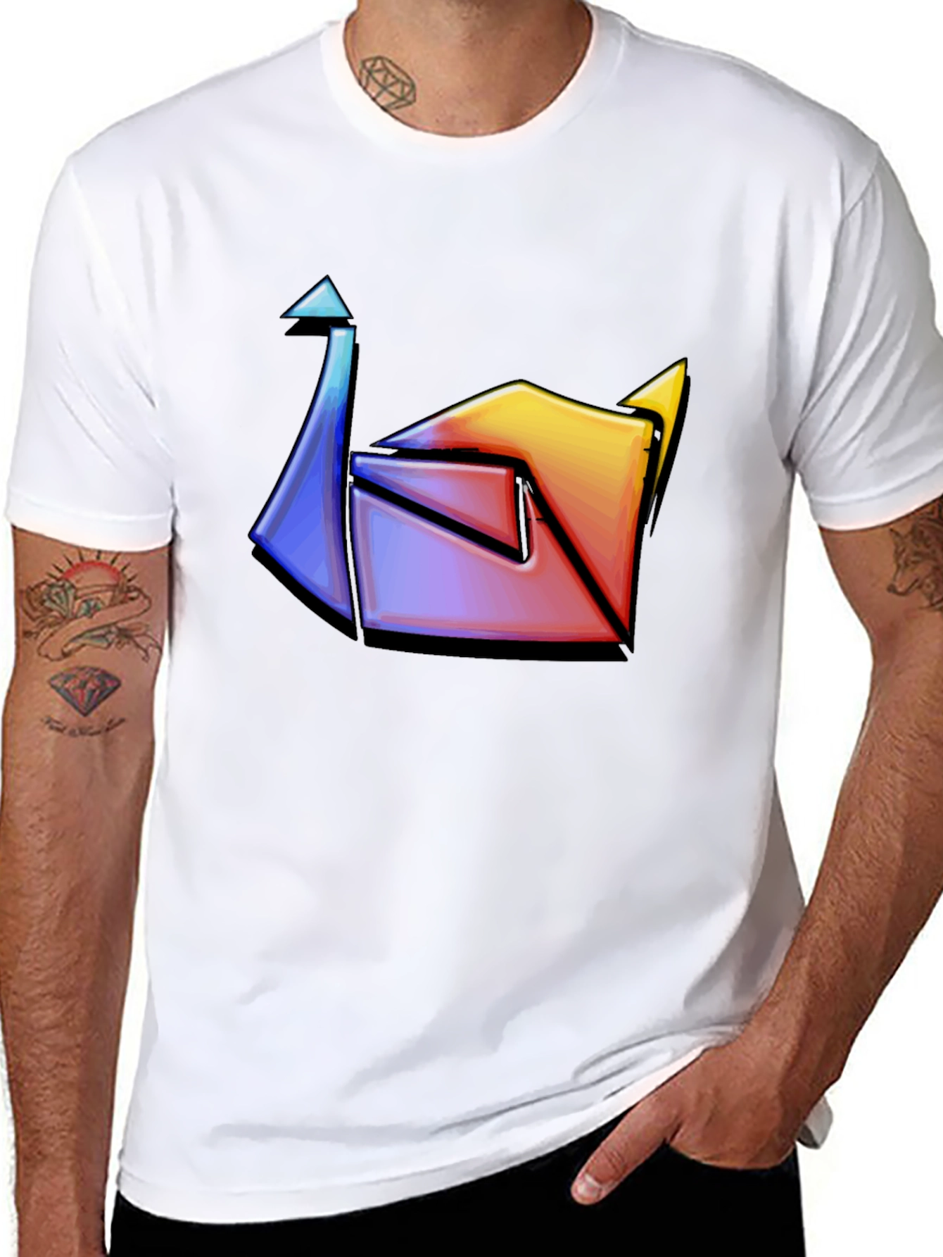 Black Abstract Colorful Origami Graphic Tee view 8