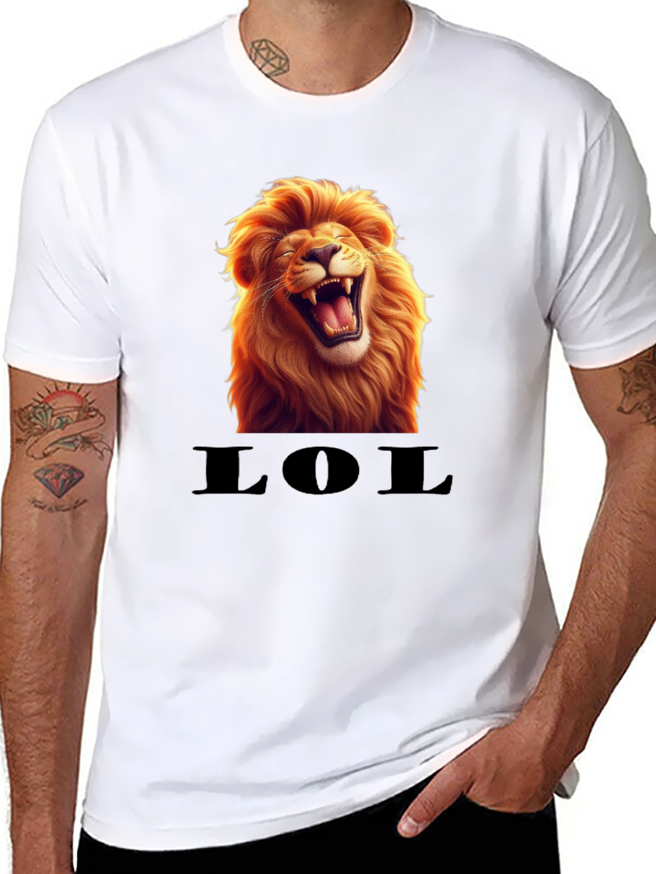 Black Laughing Lion LOL Graphic Tee - Black view 8