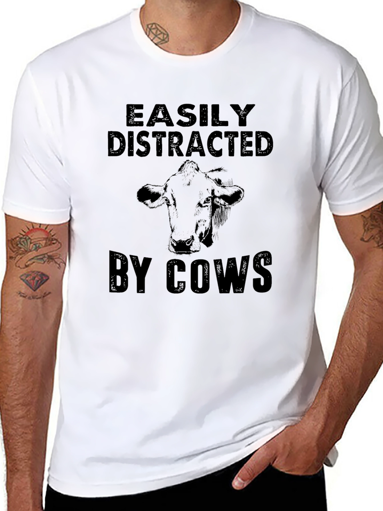 Black Easily Distracted By Cows Black Graphic Tee view 8
