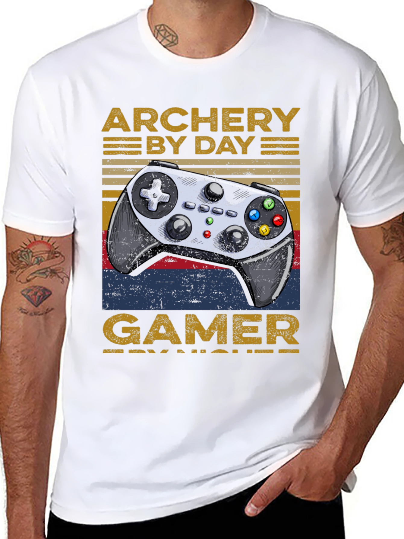 Black Archery By Day Gamer By Night T-Shirt view 8