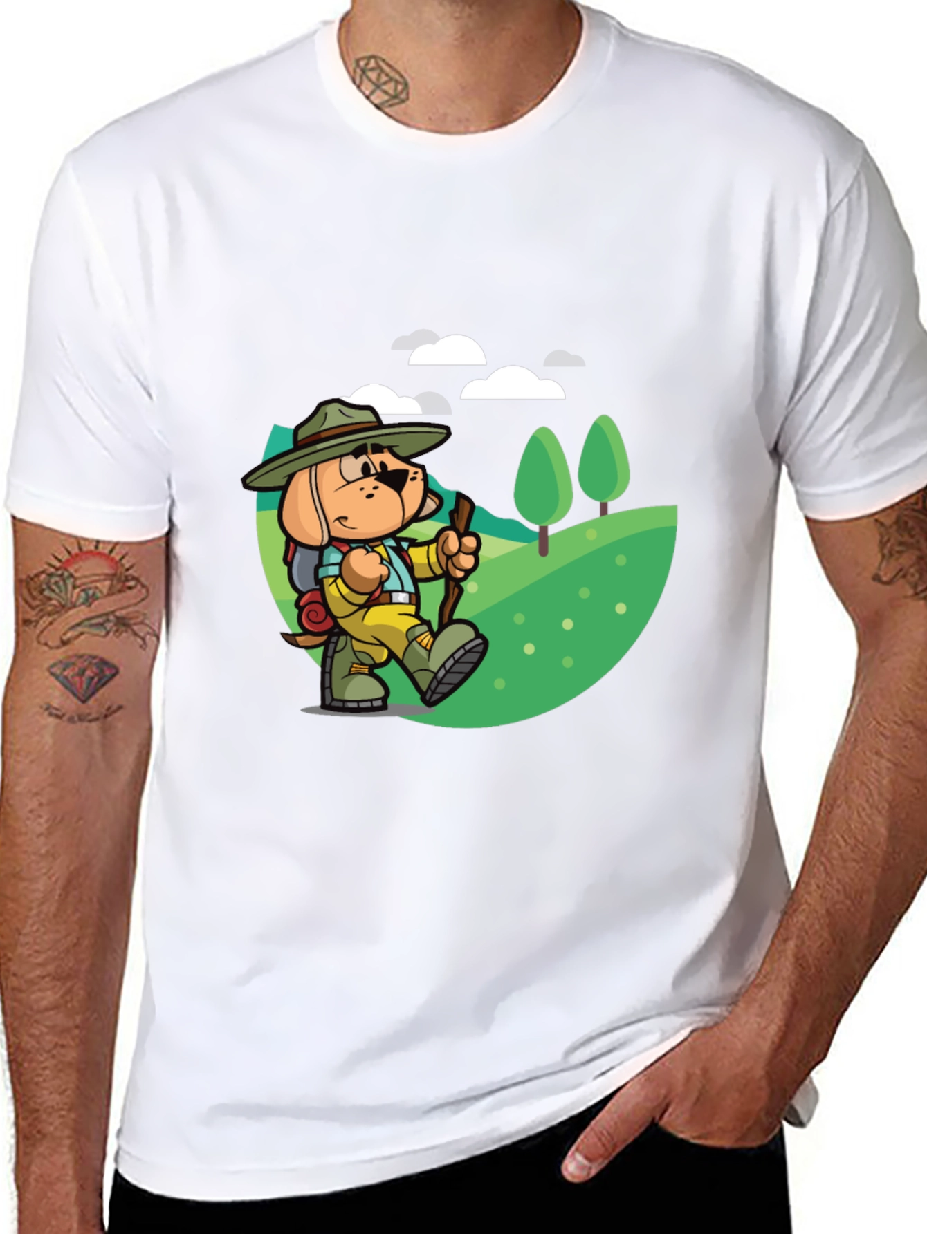 Black Cartoon Dog Hiking T-Shirt view 8