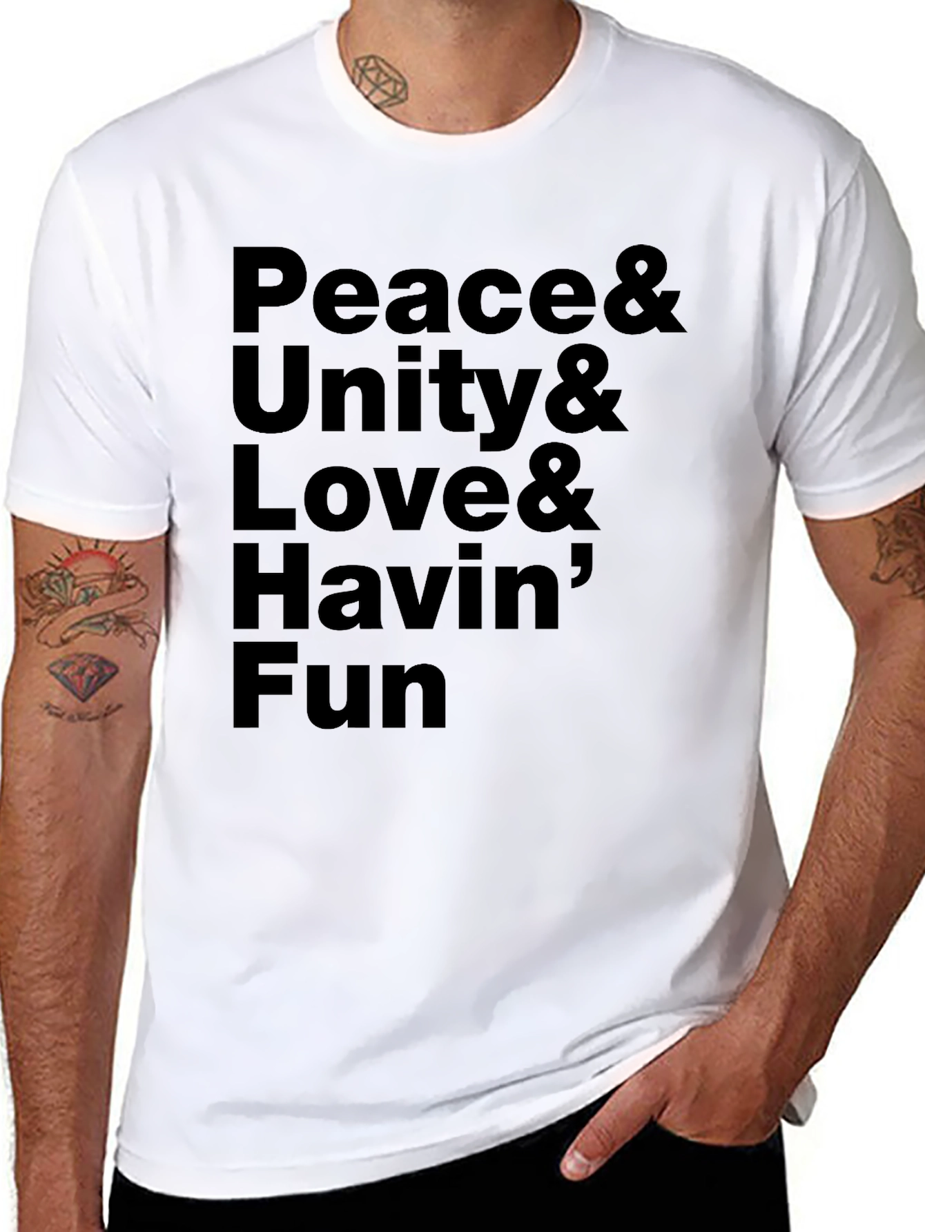 Black Peace Unity Love Fun Black Graphic Tee view 8