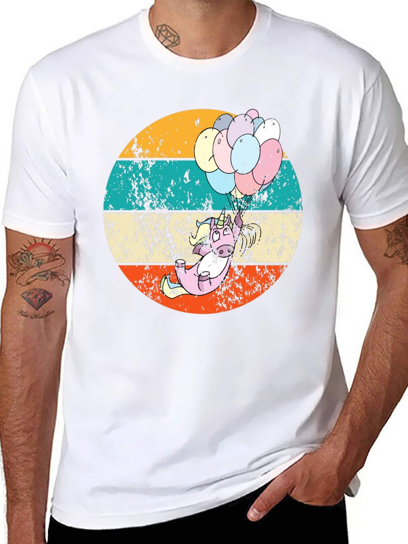 Black Retro Unicorn Balloons Graphic Tee view 8