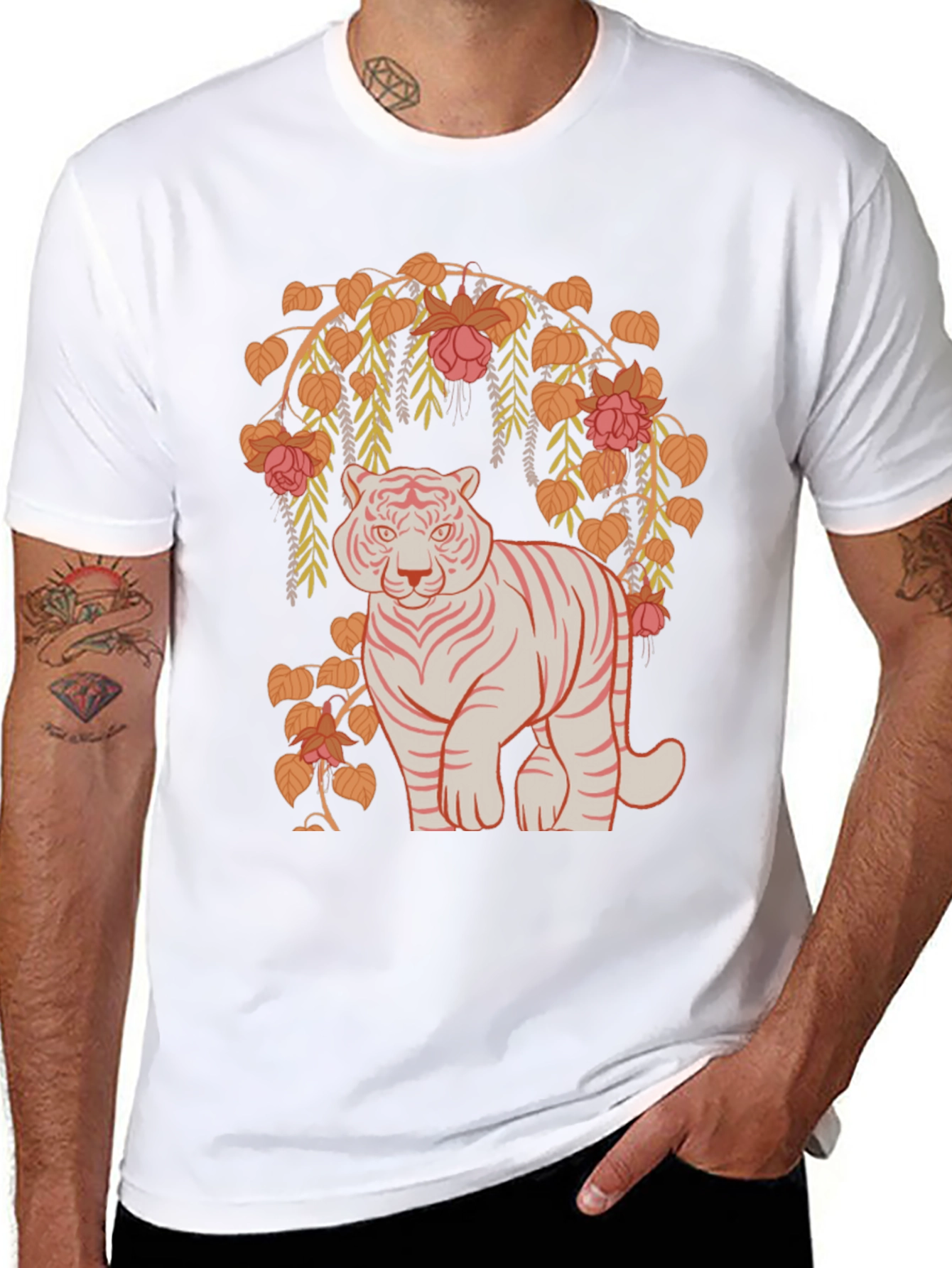 Black Tiger and Floral Graphic Tee - Black view 8