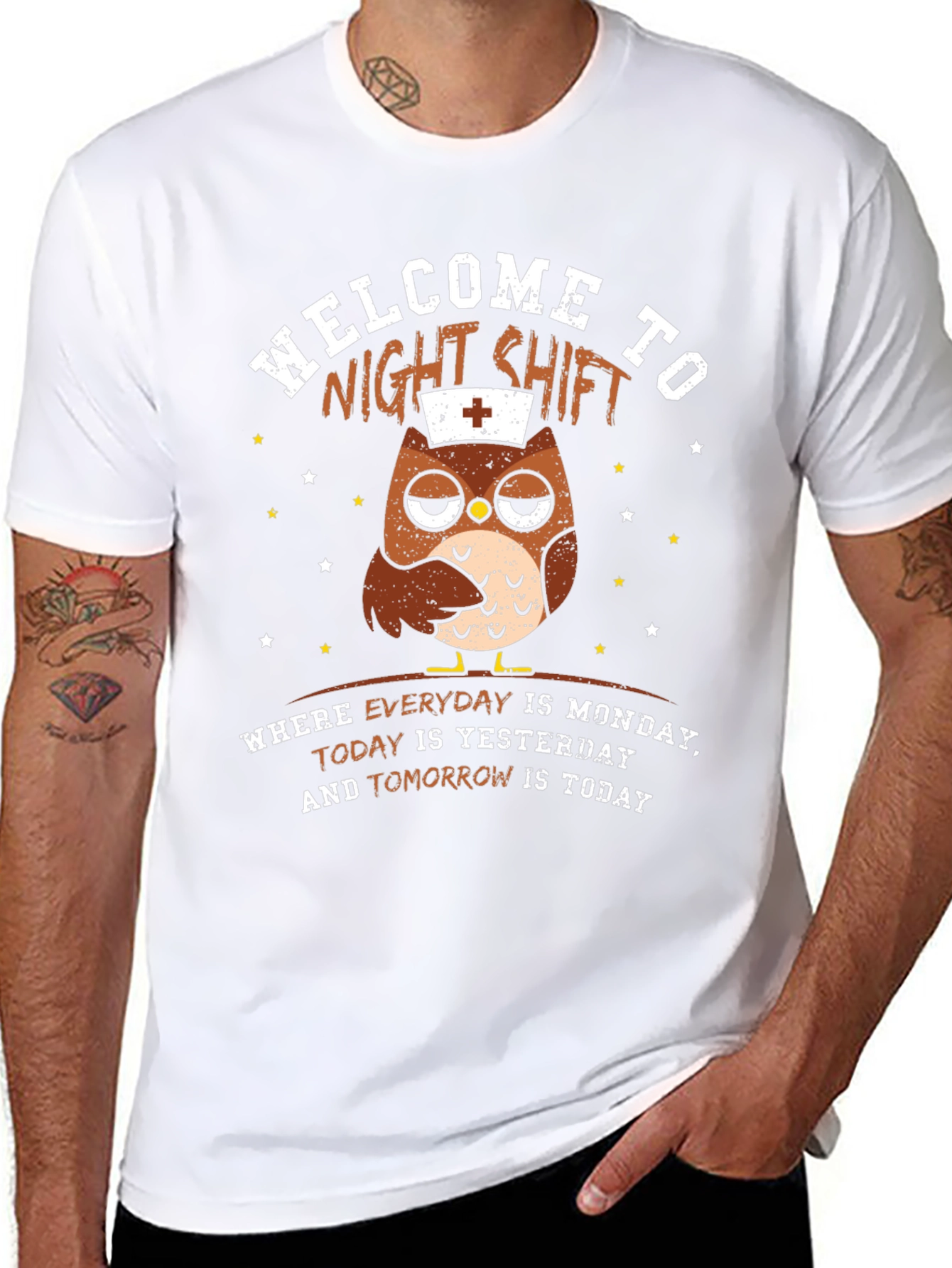 Black Night Shift Nurse Owl T-Shirt view 8