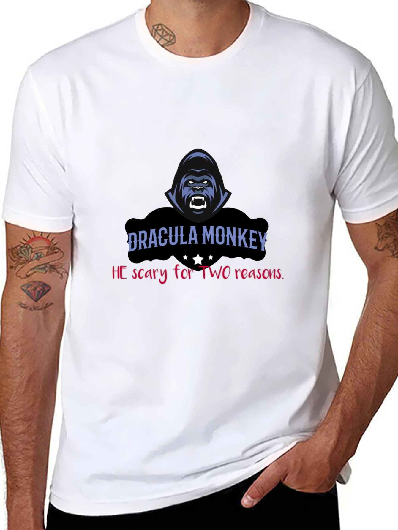 Black Dracula Monkey Graphic Tee - Scary For Two Reasons! view 8