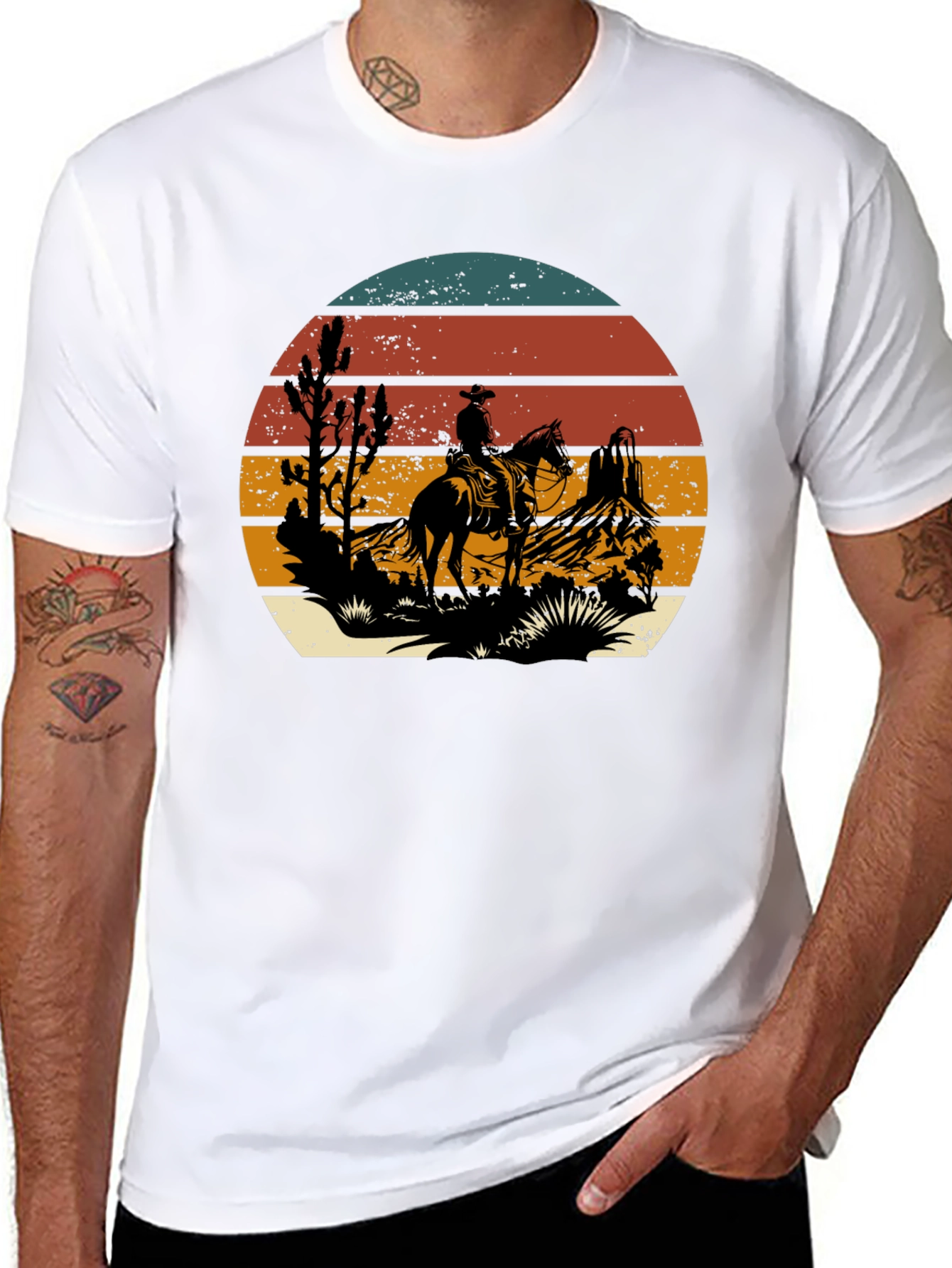 Black Western Cowboy Sunset Graphic T-Shirt view 8