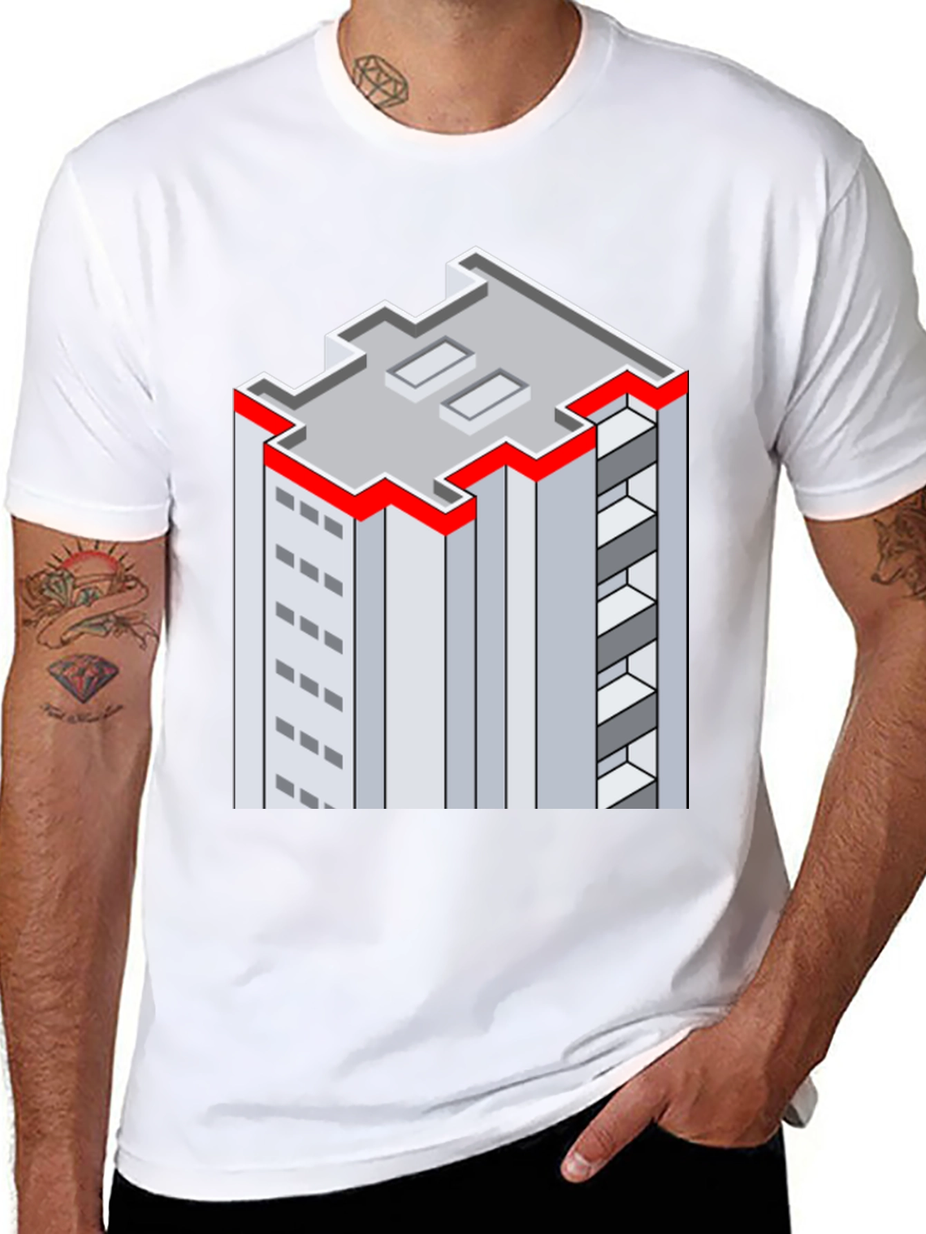 Black Isometric Building Graphic Tee - Unique Style view 8