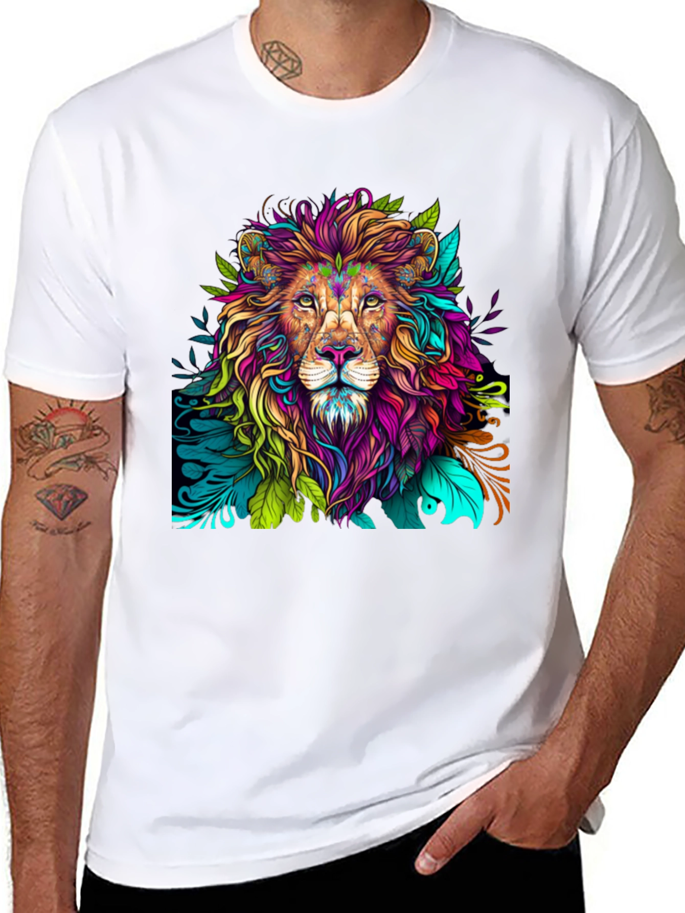 Black Colorful Lion Graphic Tee - Bold Style view 8