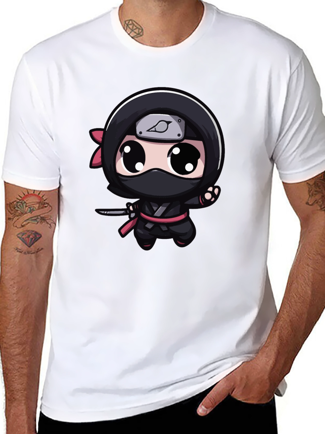 Black Kawaii Ninja Graphic Tee - Black Cotton Blend view 8