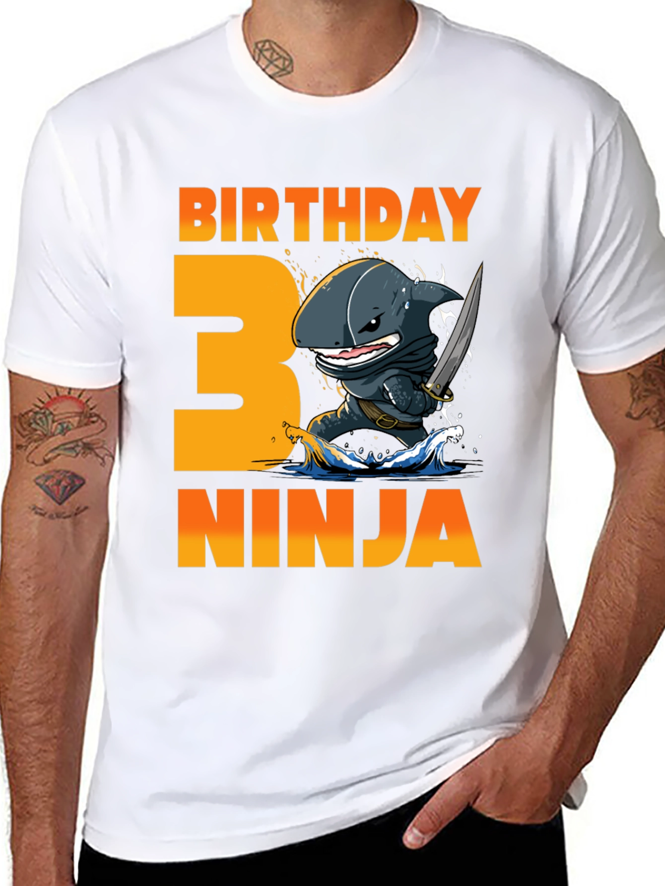 Black Birthday Ninja Shark 3rd Birthday T-Shirt view 8
