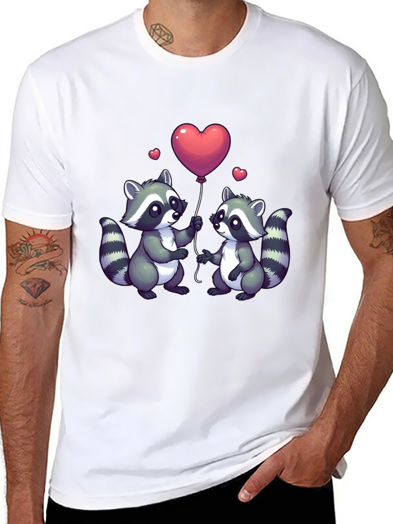 Black Cute Raccoon Love Balloon Graphic T-Shirt view 8