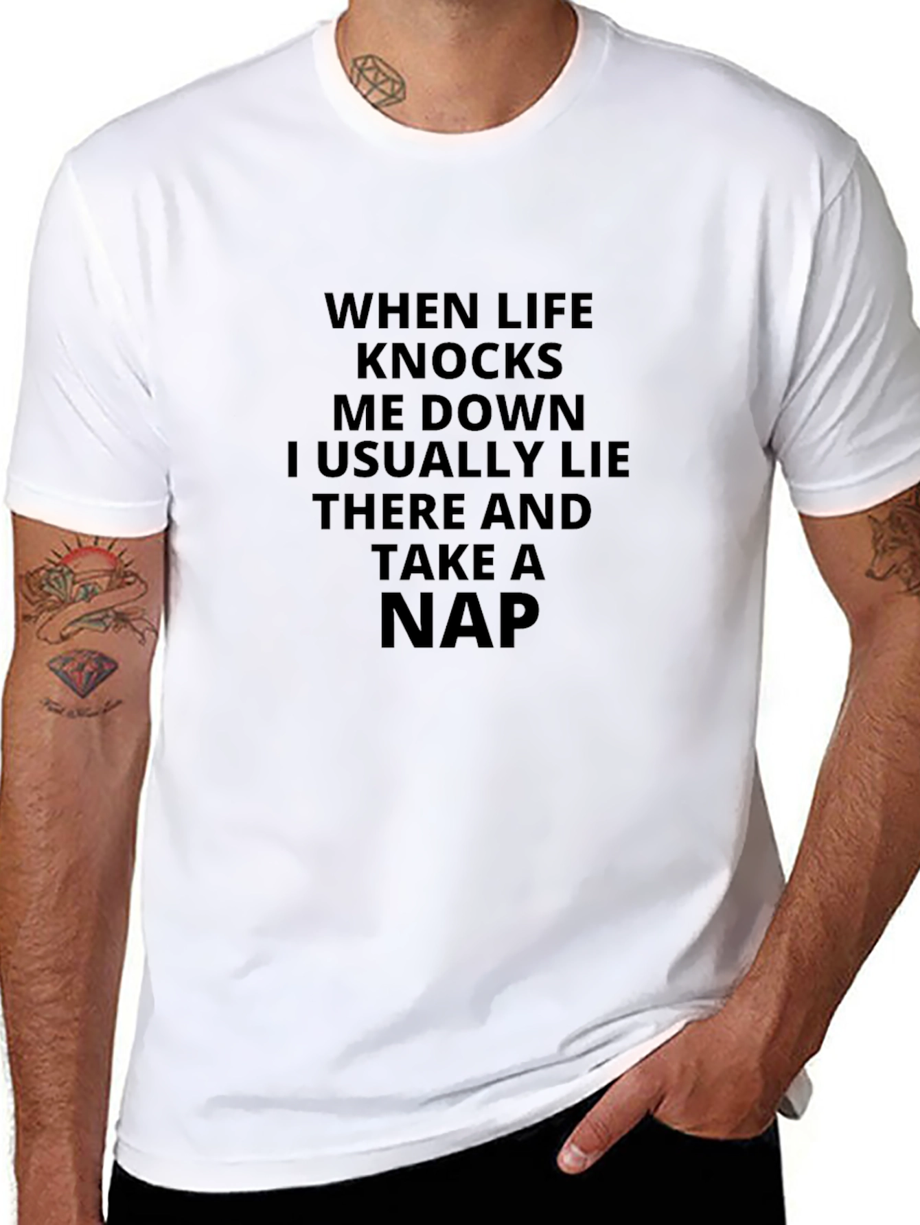 Black Funny When Life Knocks Me Down T-Shirt view 8