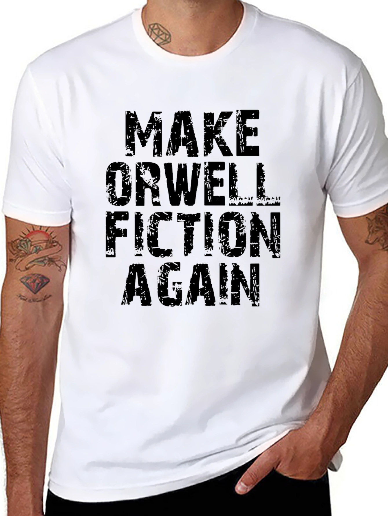 Black Make Orwell Fiction Again - Graphic Tee view 8