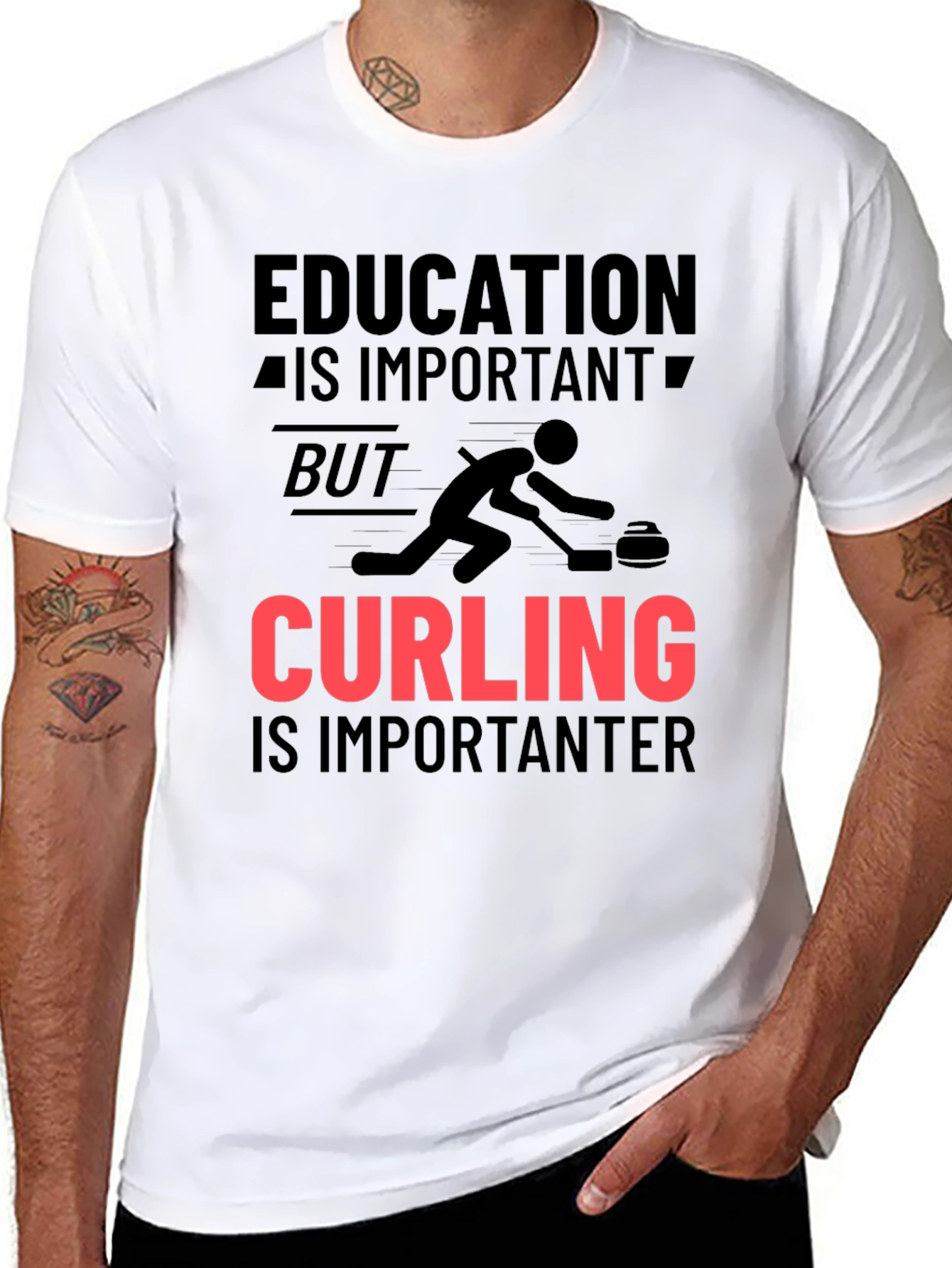 Black Funny Curling T-Shirt: Education vs Curling view 8