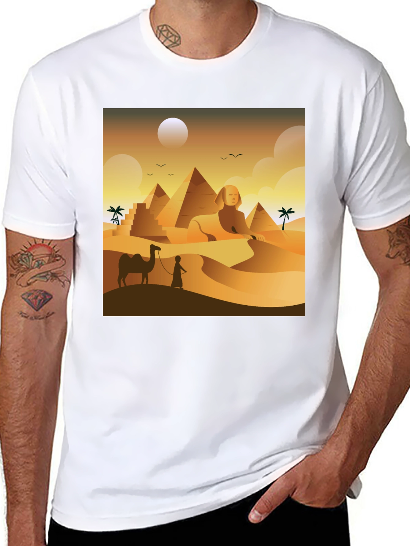 Black Egyptian Desert T-Shirt: Sphinx & Pyramids view 8