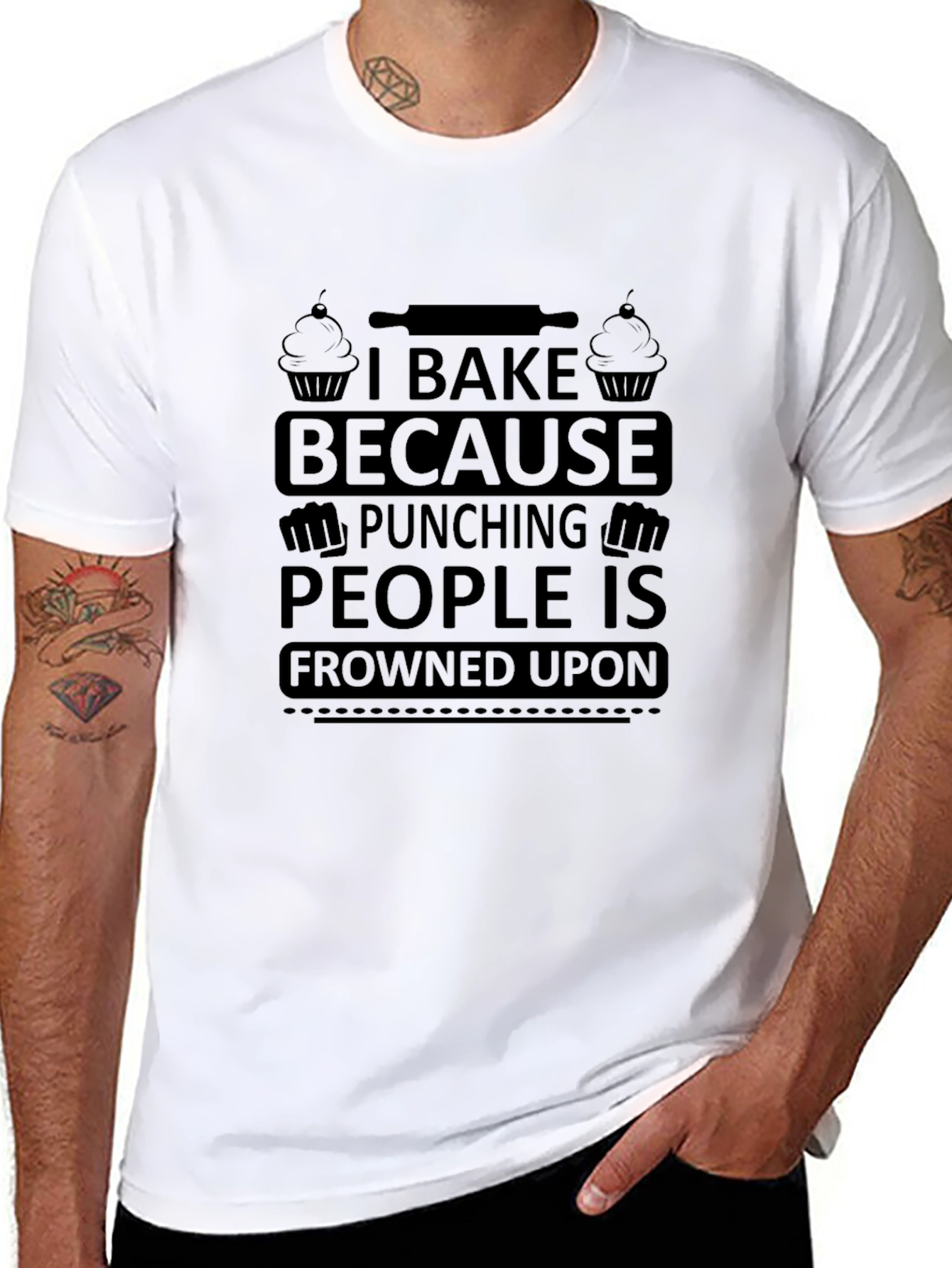 Black I Bake Because Punching People Tee view 8