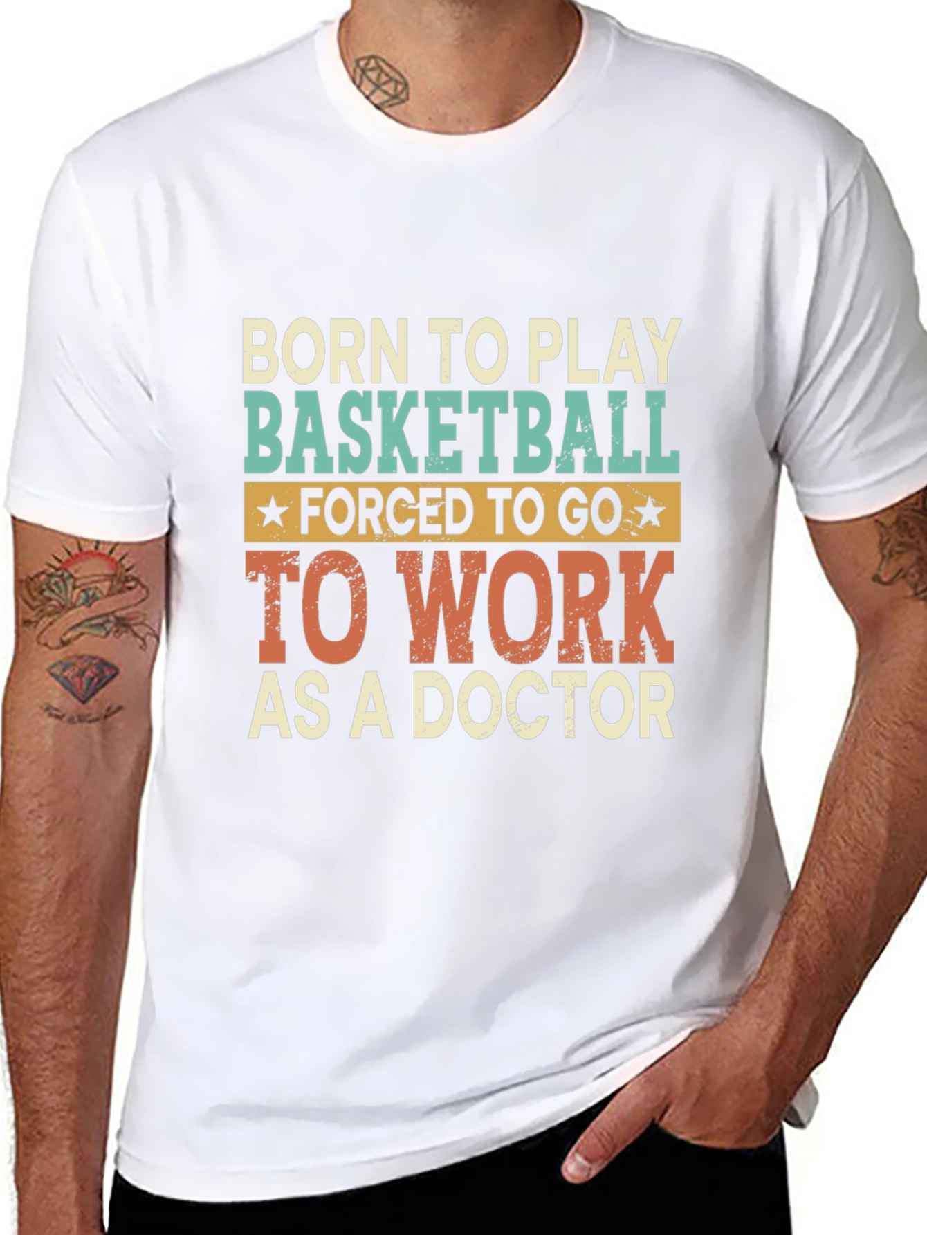 Black Born to Play Basketball Doctor T-Shirt view 8