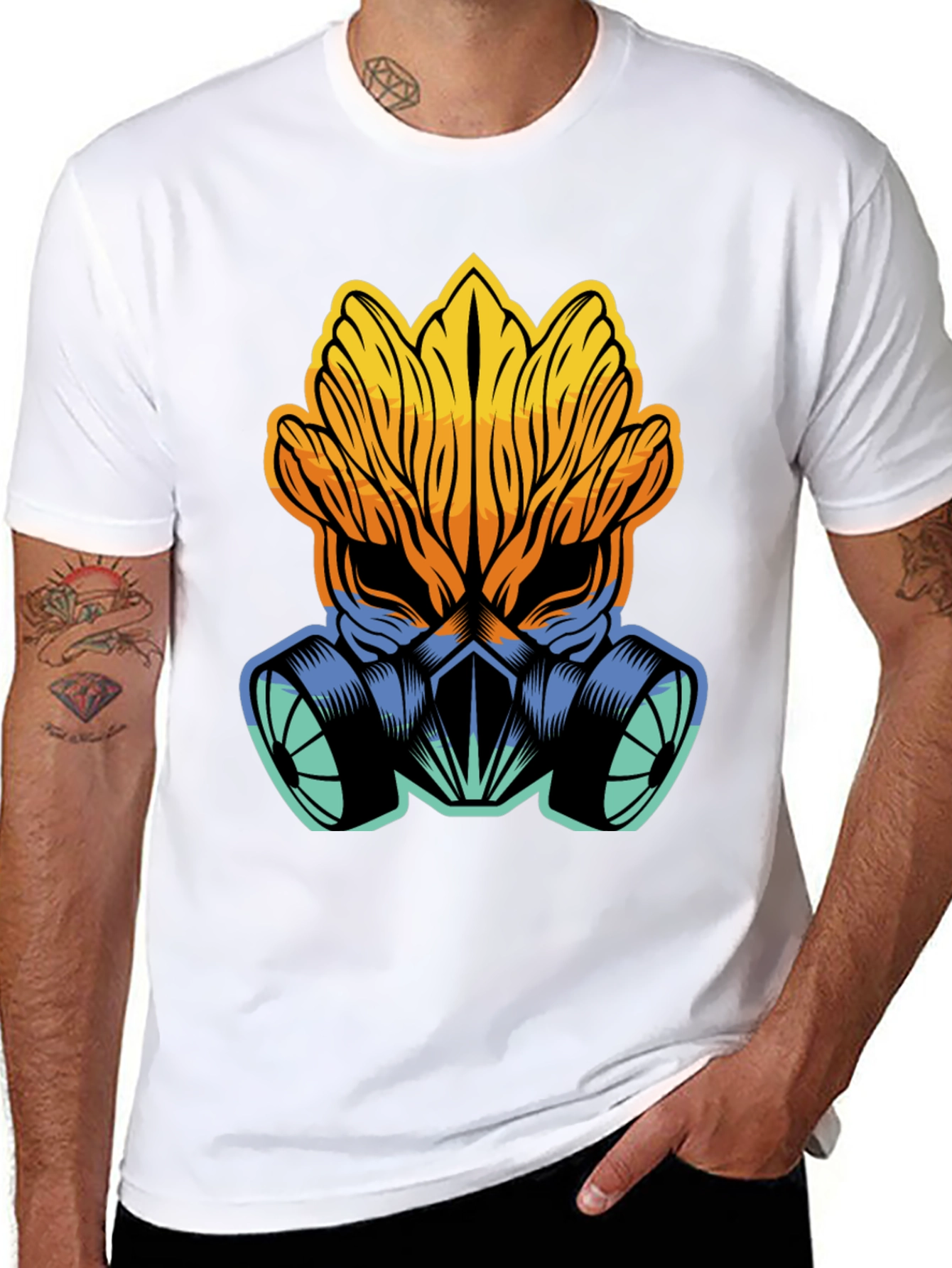 Black Graphic Tee - Unique Gas Mask Design view 8