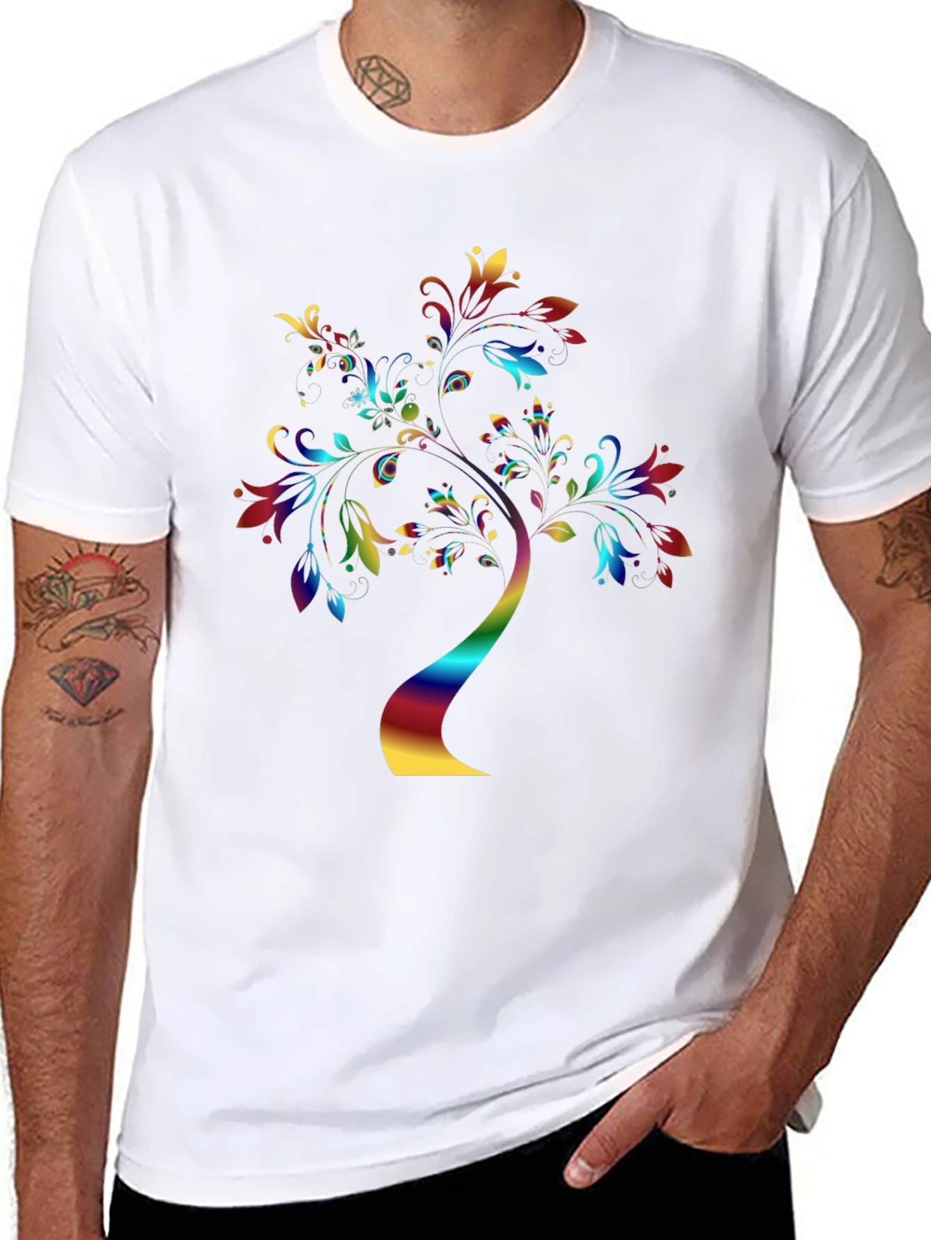 Black Rainbow Tree Graphic Tee - Stylish Black T-Shirt view 8