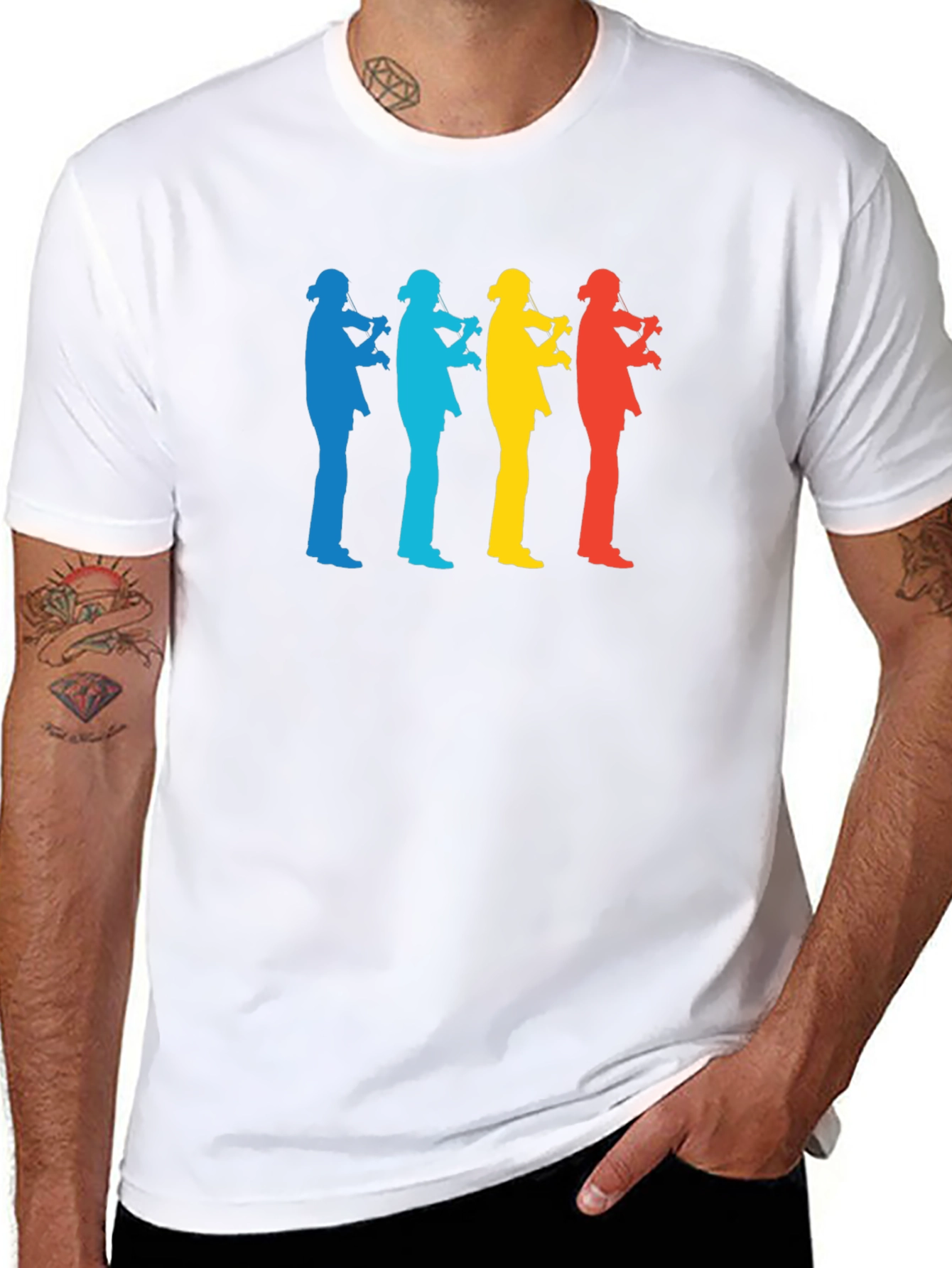 Black Rainbow Violinist Silhouette Graphic Tee - Cool Music Lover Shirt view 8