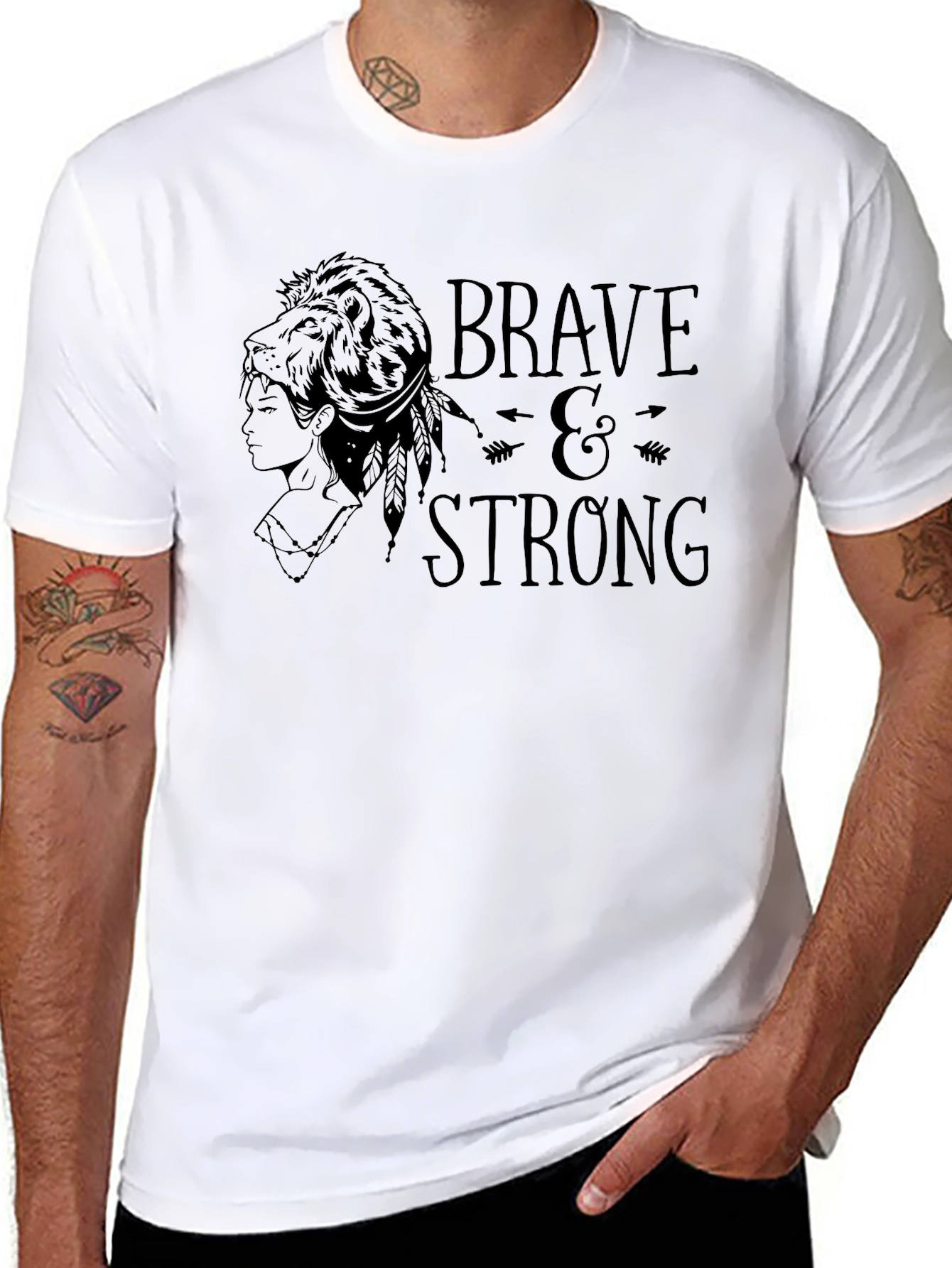 Black Brave & Strong Graphic Tee - Black Cotton T-Shirt view 8