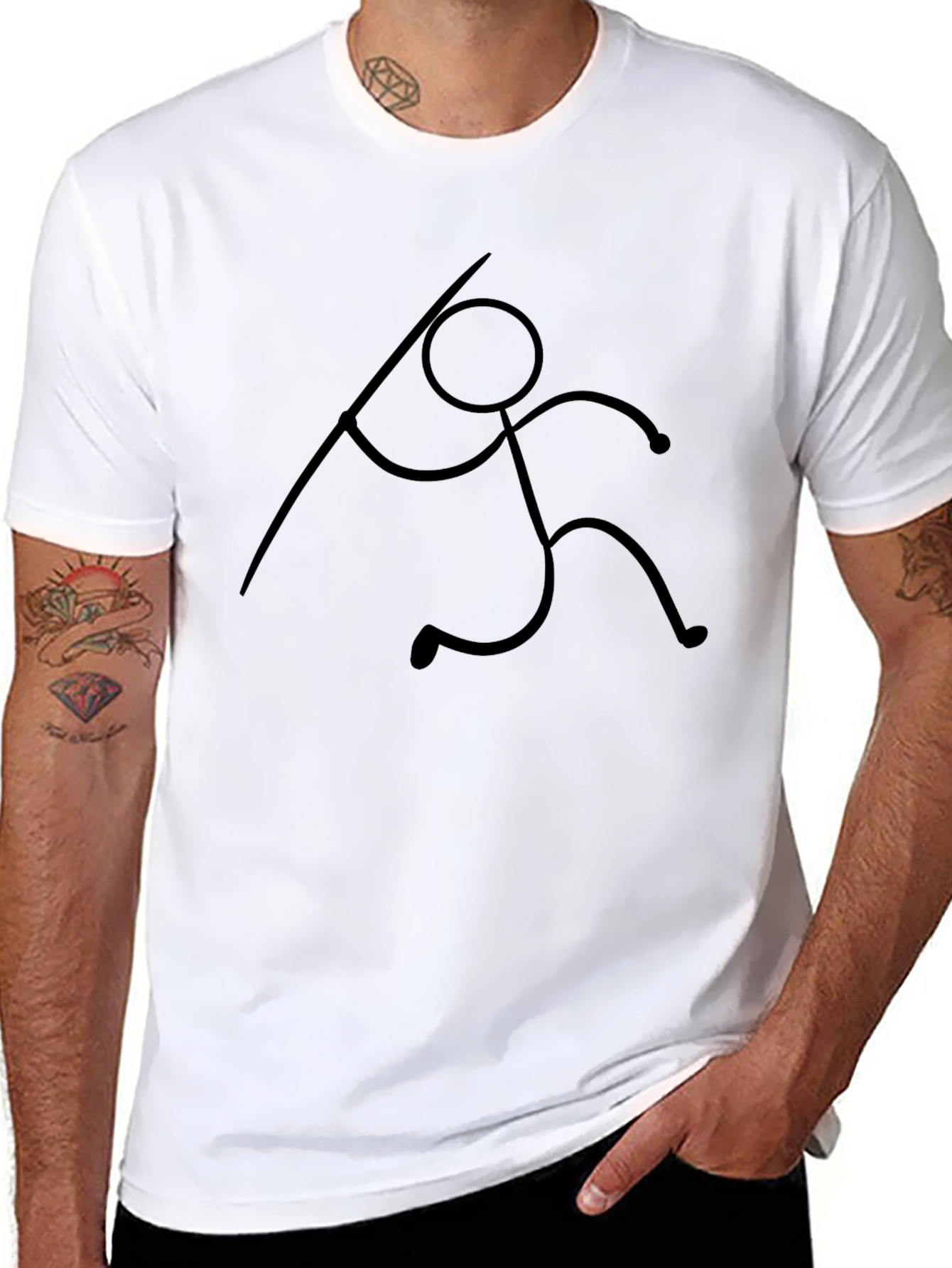 Black Stick Figure Javelin Thrower Black T-Shirt view 8