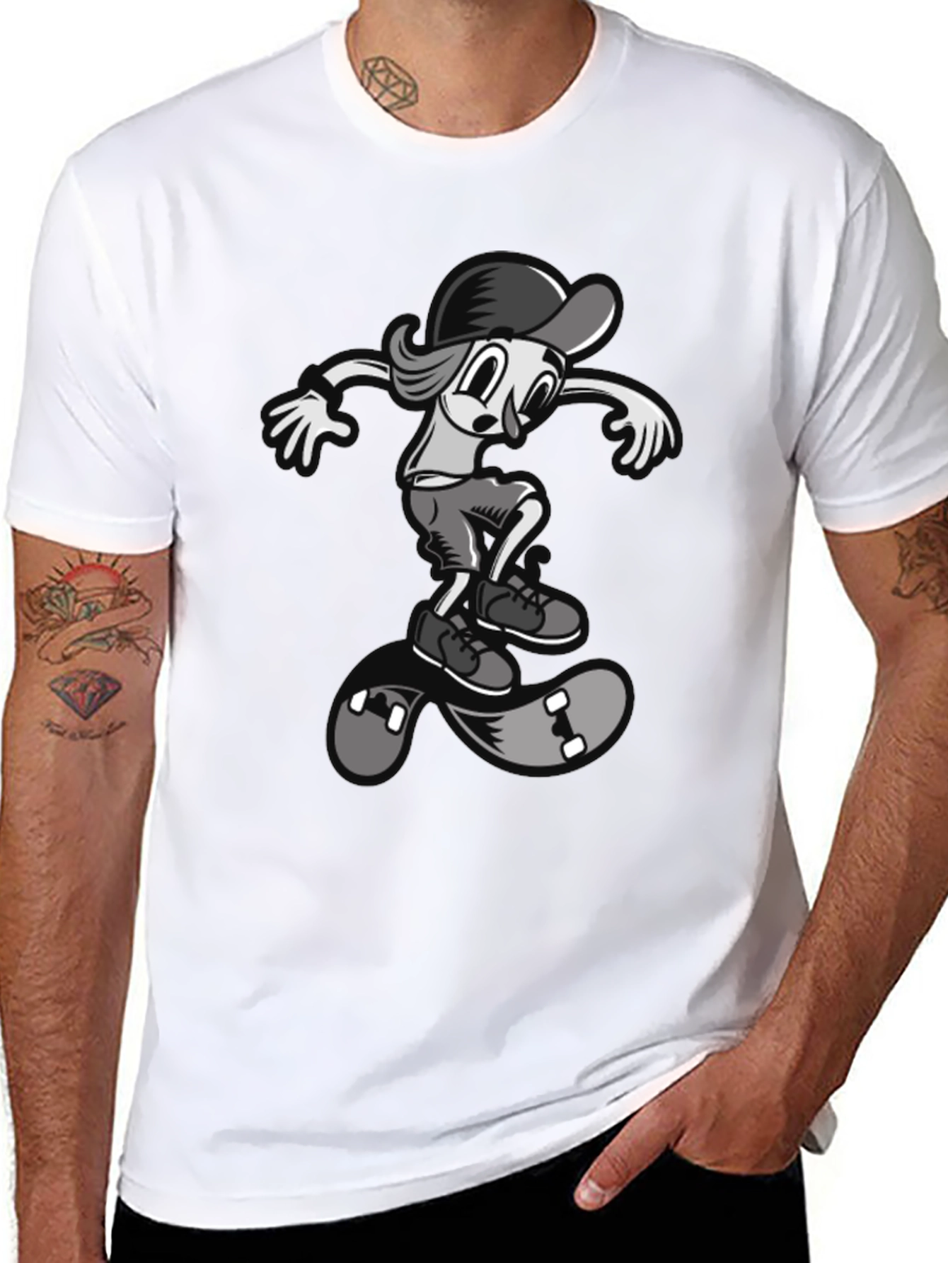 Black Skateboard Cartoon Tee - Cool Graphic Design view 8