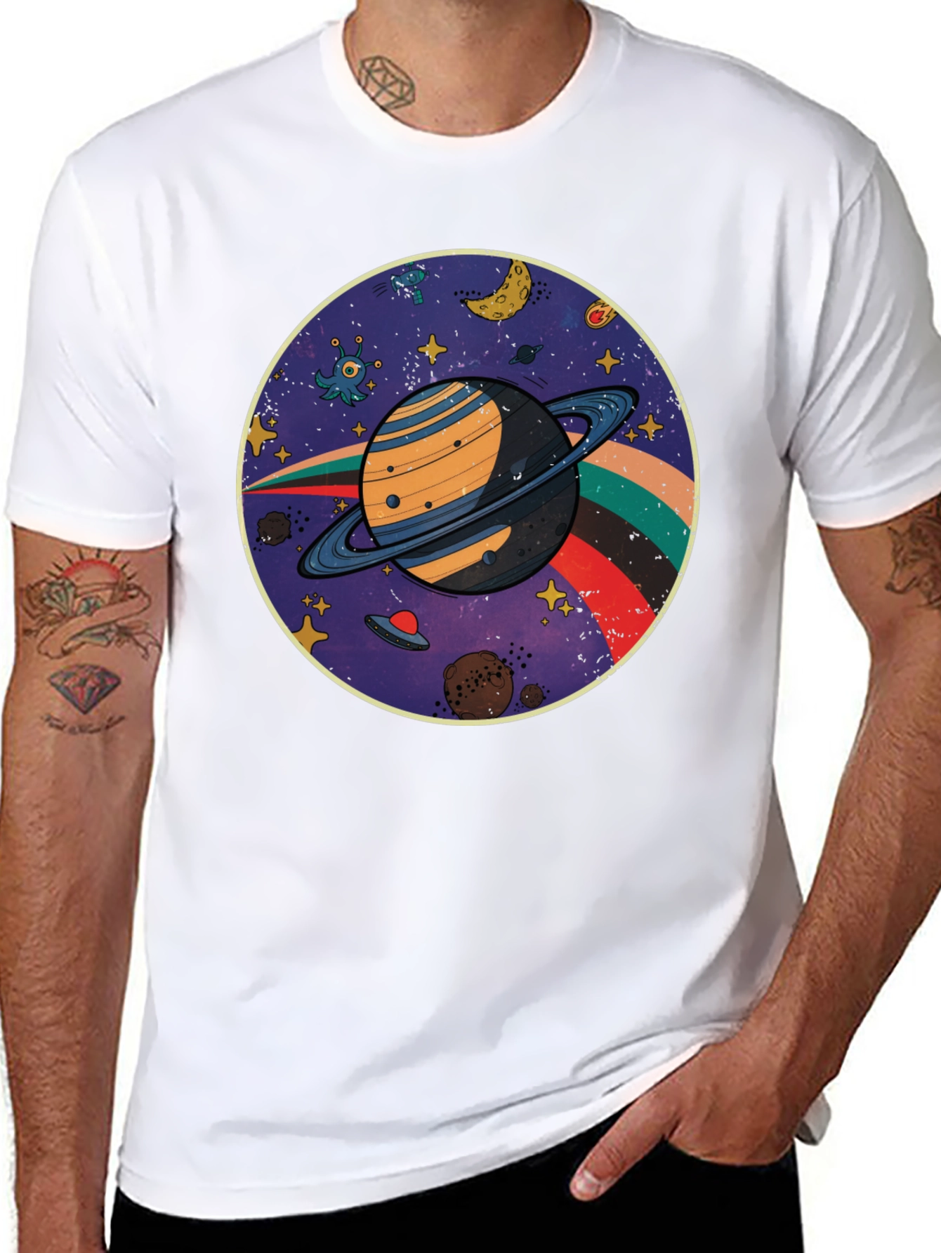 Black Retro Planet T-Shirt view 8